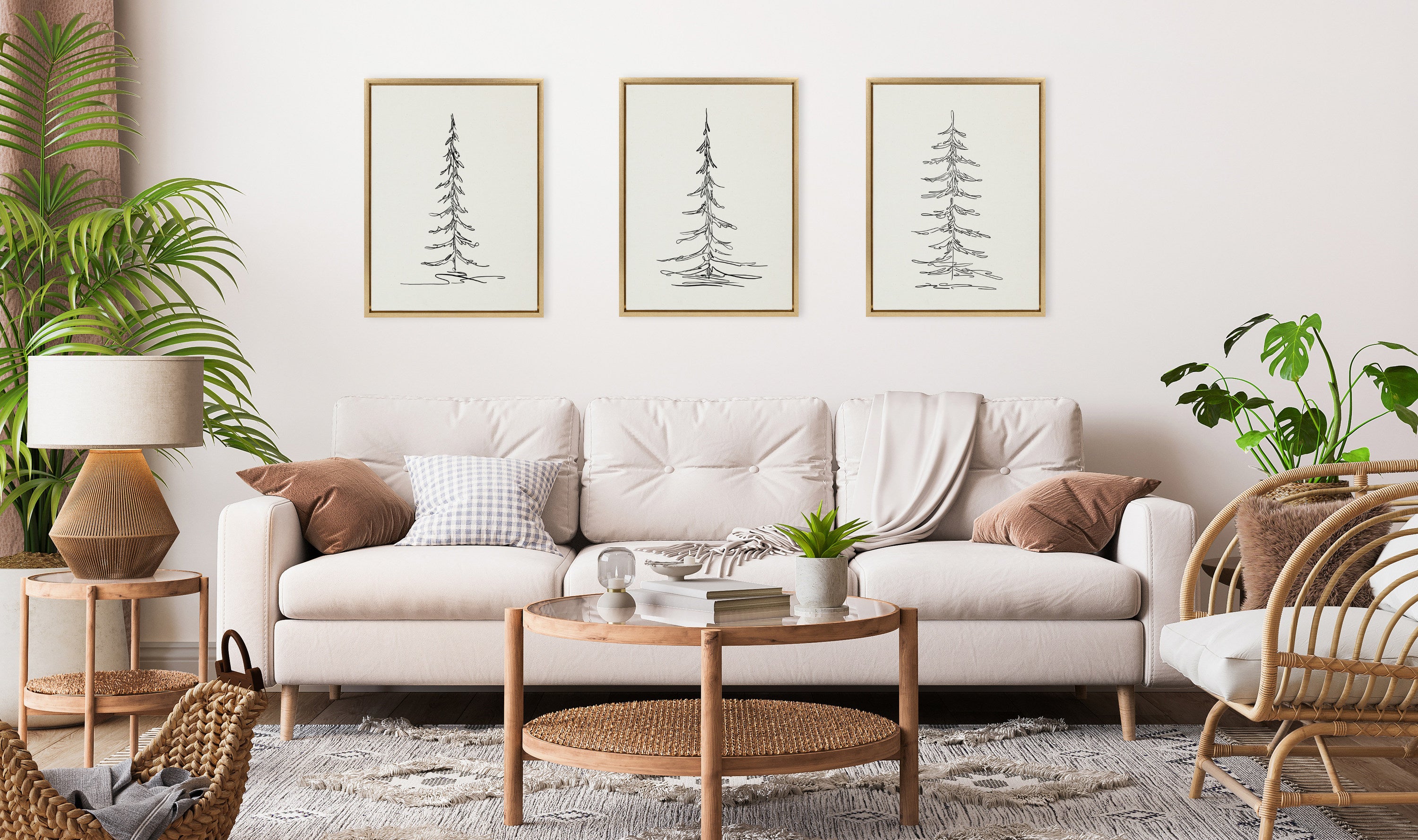 Sylvie Minimalist Evergreen Trees Framed Canvas Set by The Creative Bunch Studio