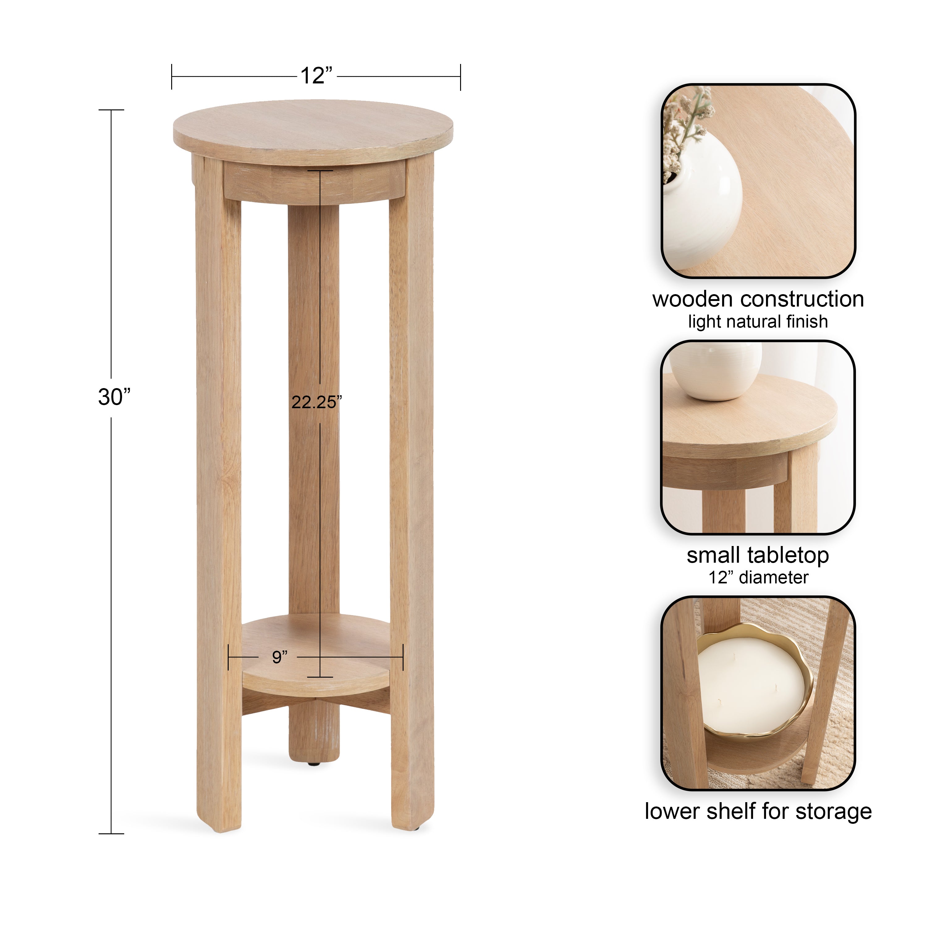 Side Table Natural Beige 12x12x30 2