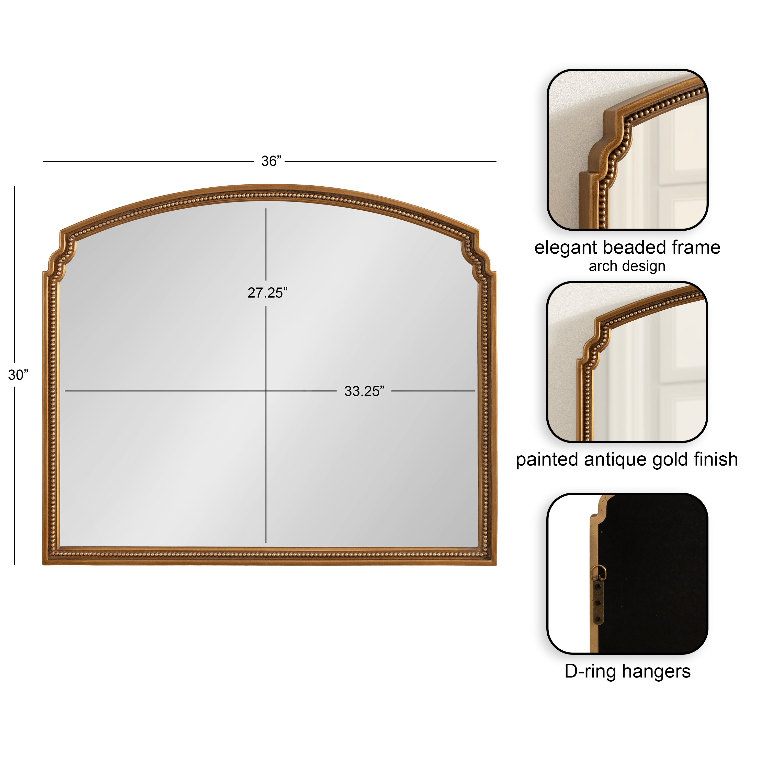 Arch Mirror 36x30 Gold 2