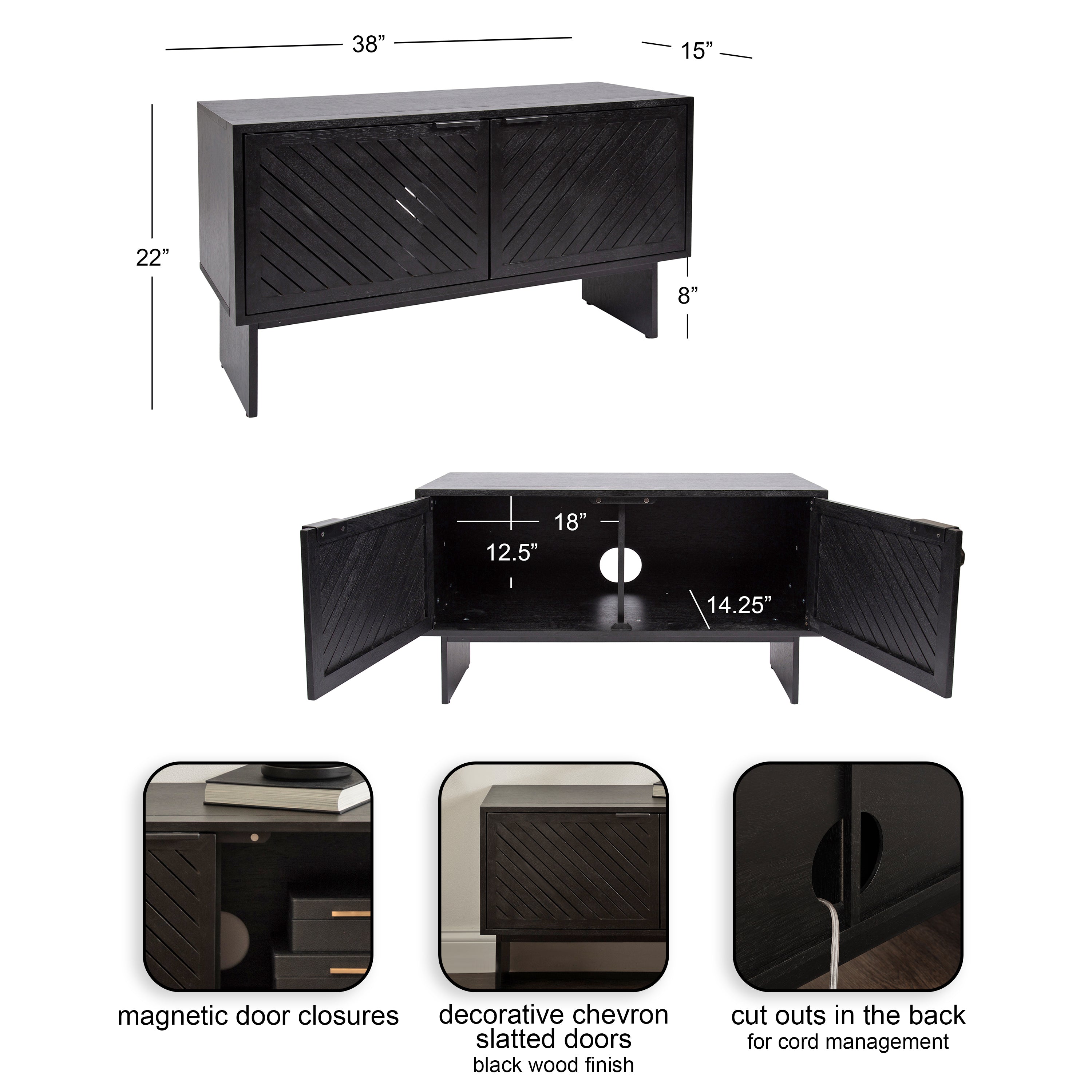 TV Stand Black 38x15x22 2