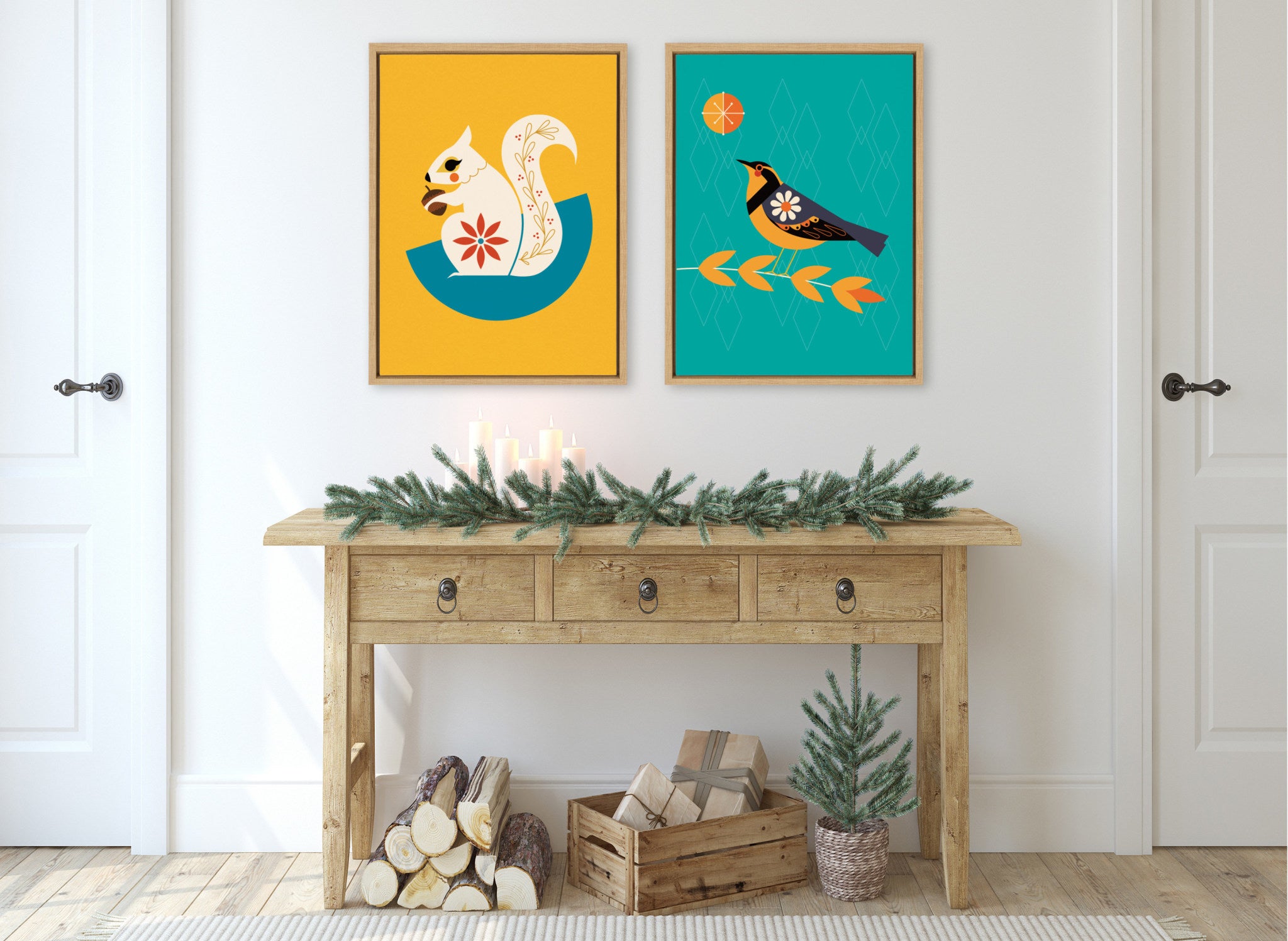 Sylvie White Squirrel Framed Canvas by Amber Leaders Designs