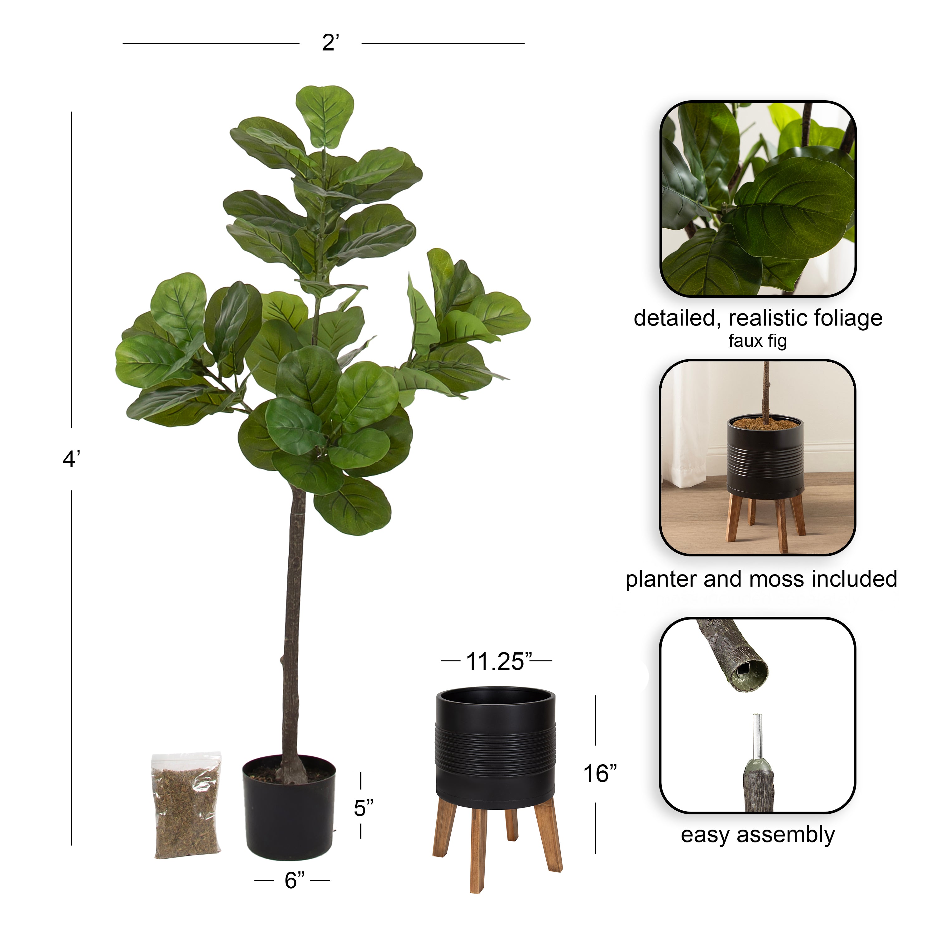 Faux Tree Black Rustic Brown 4.5' 2