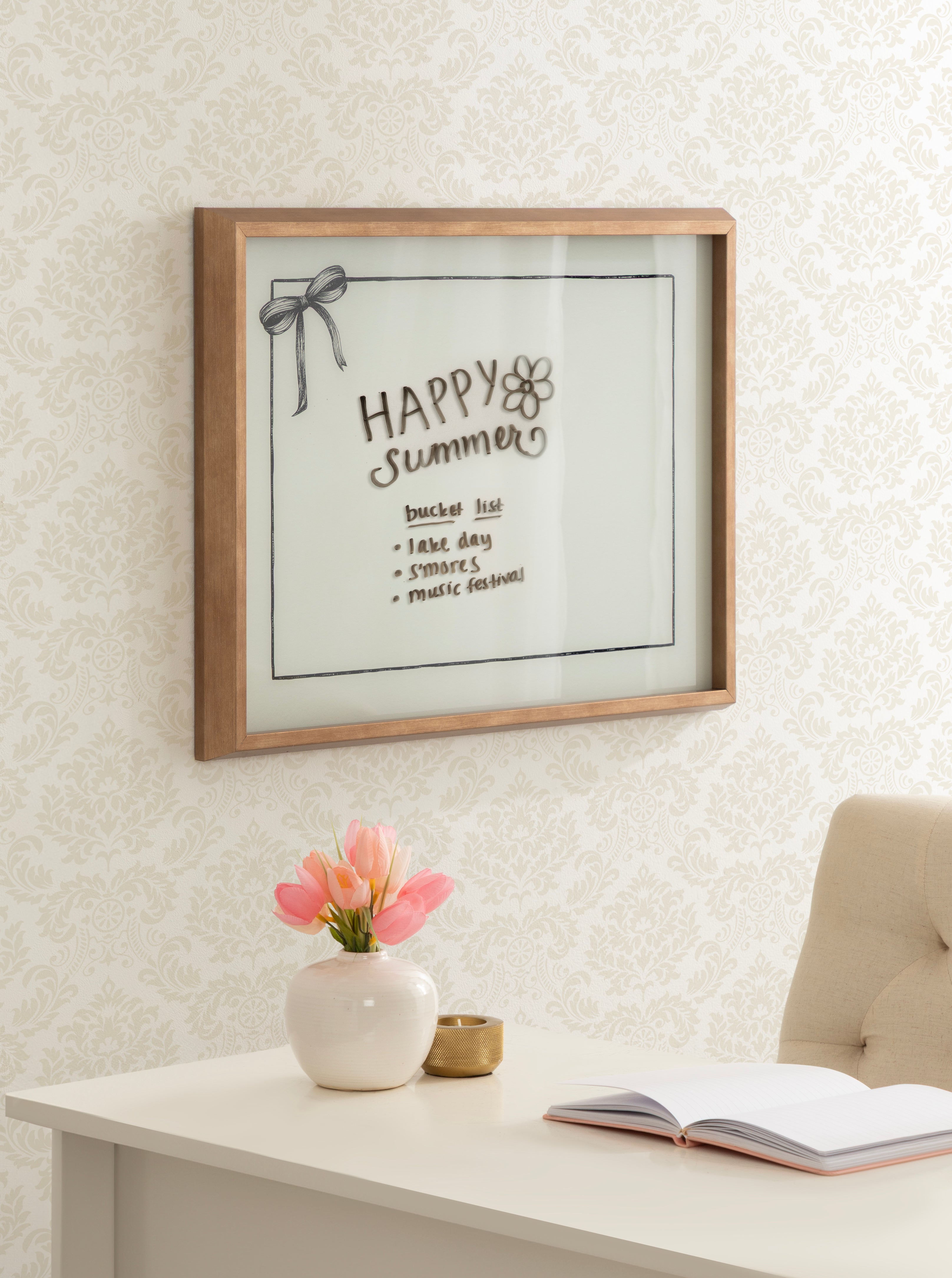 Coquette Black Bow Frame Horizontal by The Creative Bunch Studio Framed Glass Dry Erase Wall Art White Board