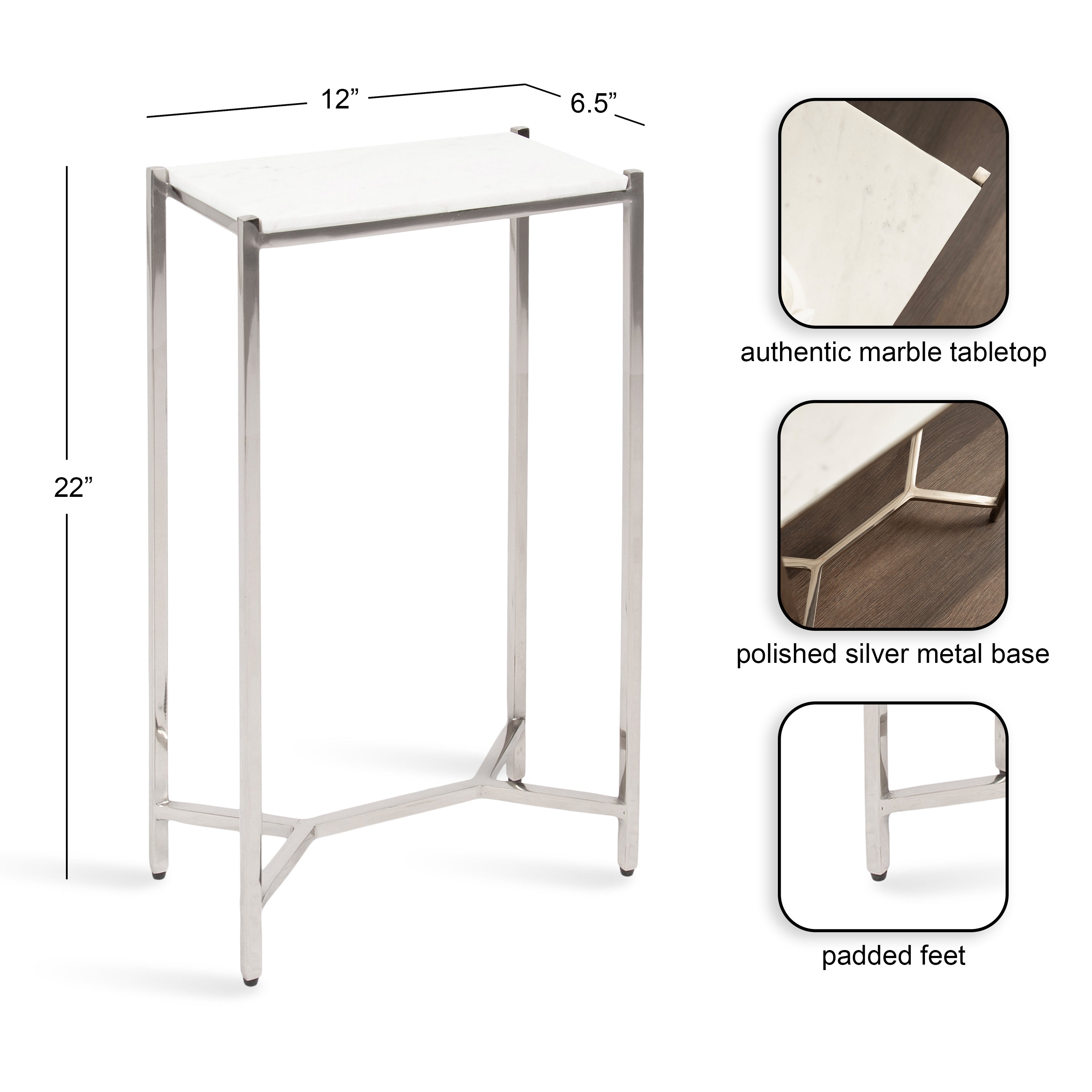Side Table 12x7x22 Silver White 2