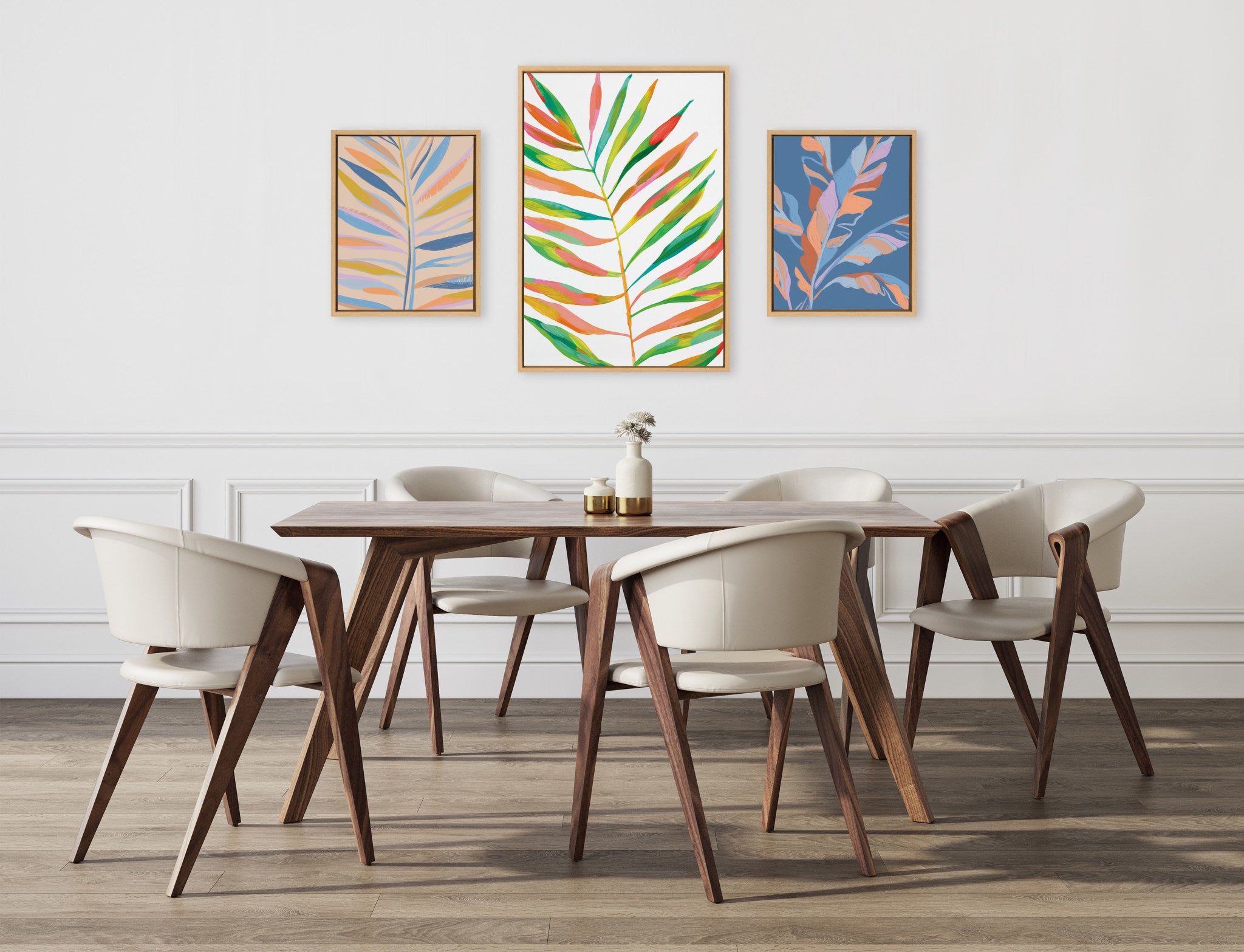 Sylvie EV Palma No. 2, Rainbow Palms Blush and Banana Leaves Framed Canvas Art Set by Various Artists