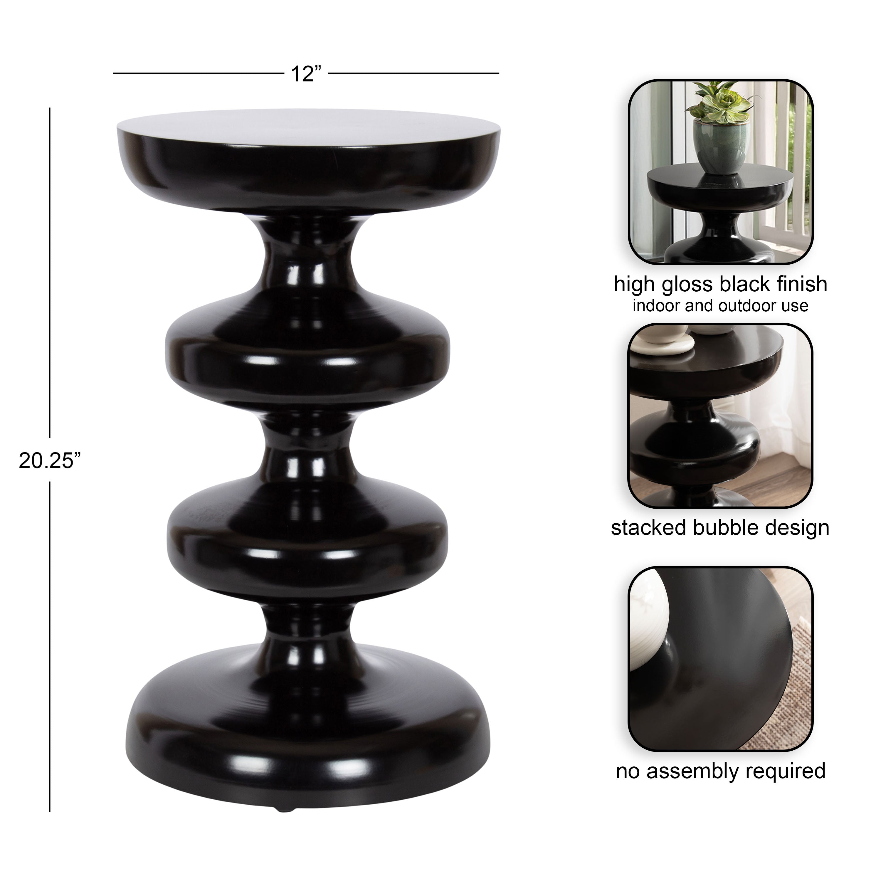Side Table Black 12x12x21 2