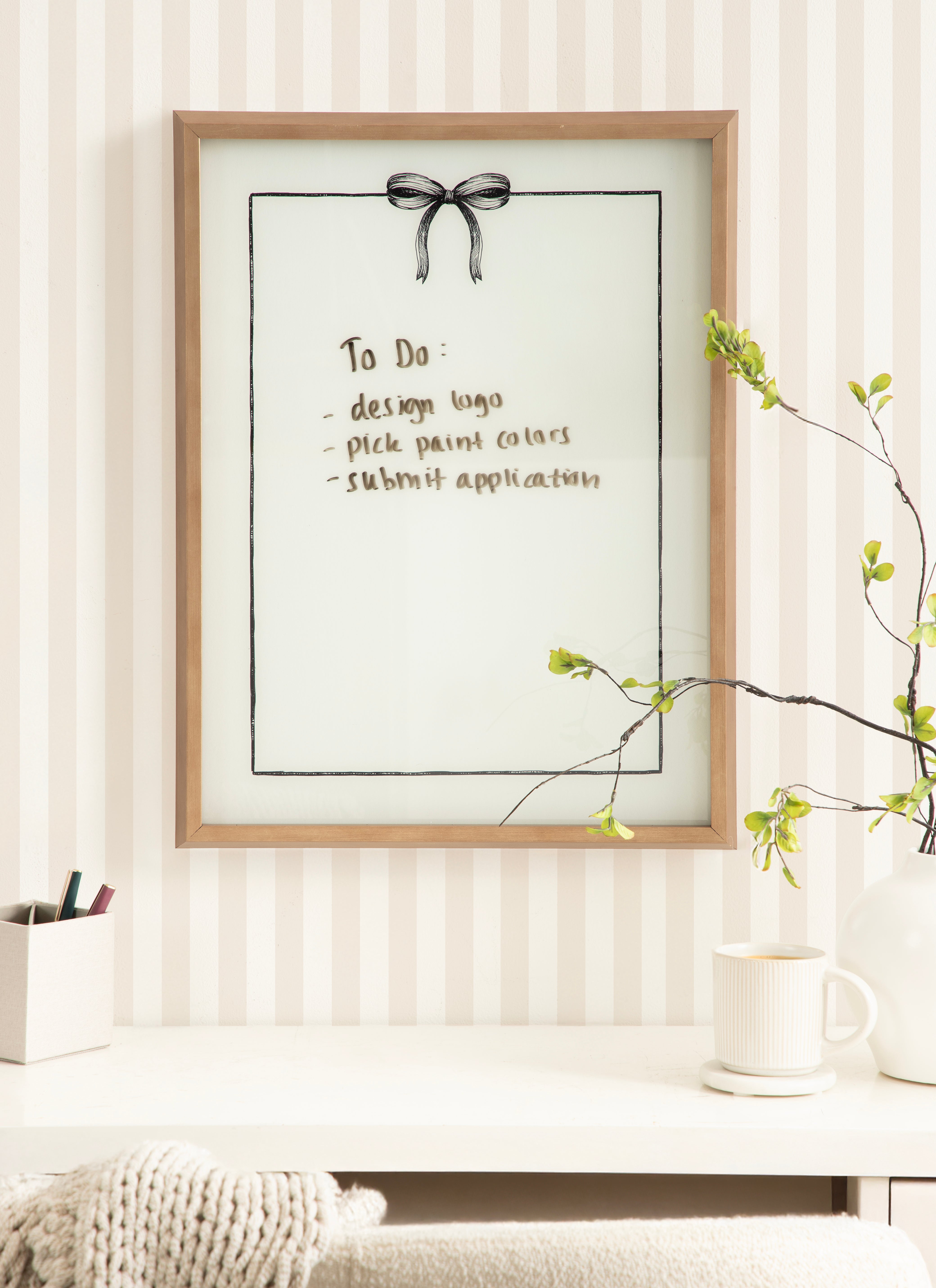 Coquette Black Bow and Frame Dry Erase by The Creative Bunch Studio Framed Glass Dry Erase Wall Art White Board