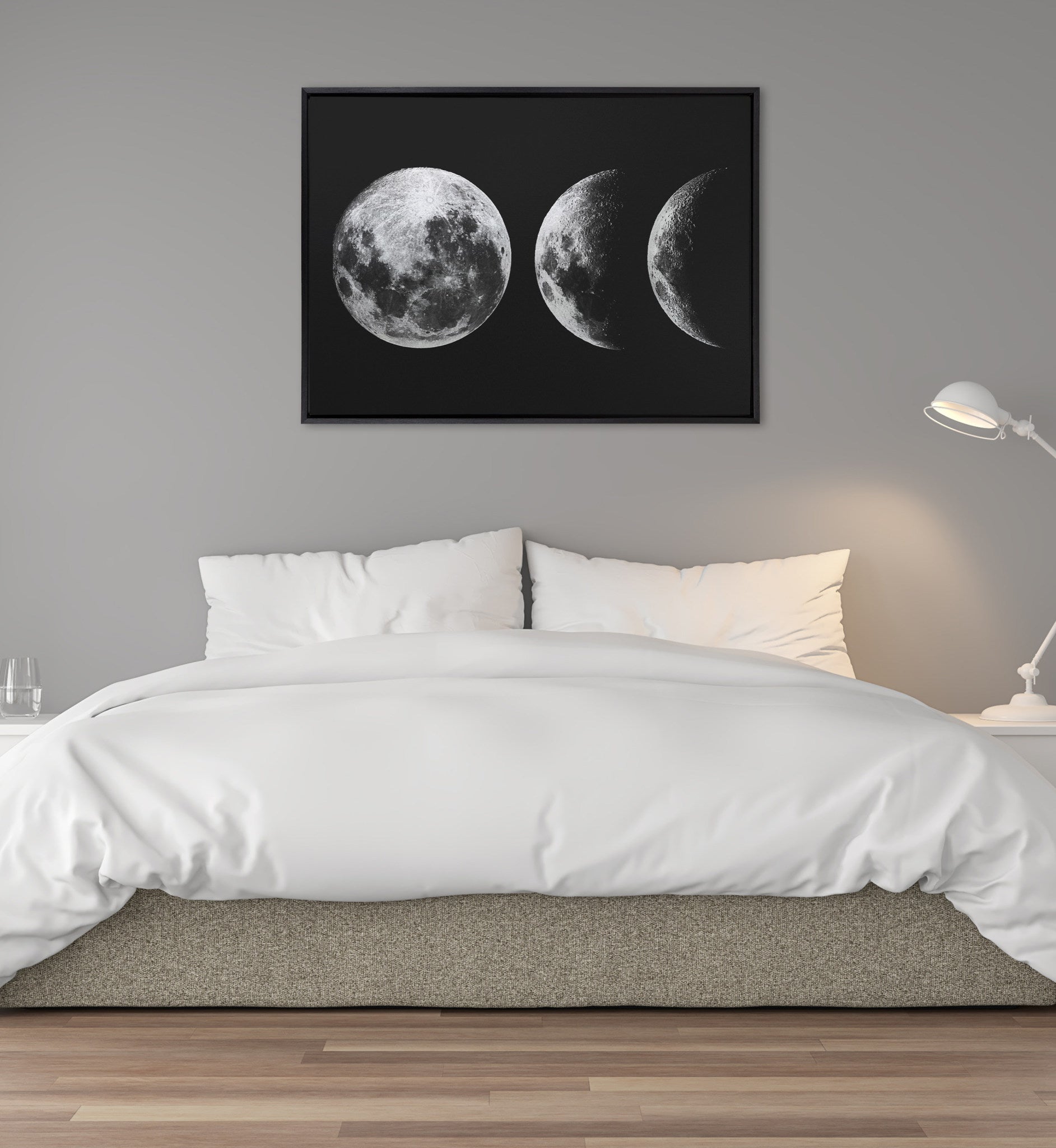 Sylvie Mod Moon Its Just a Phase BW Framed Canvas by The Creative Bunch Studio