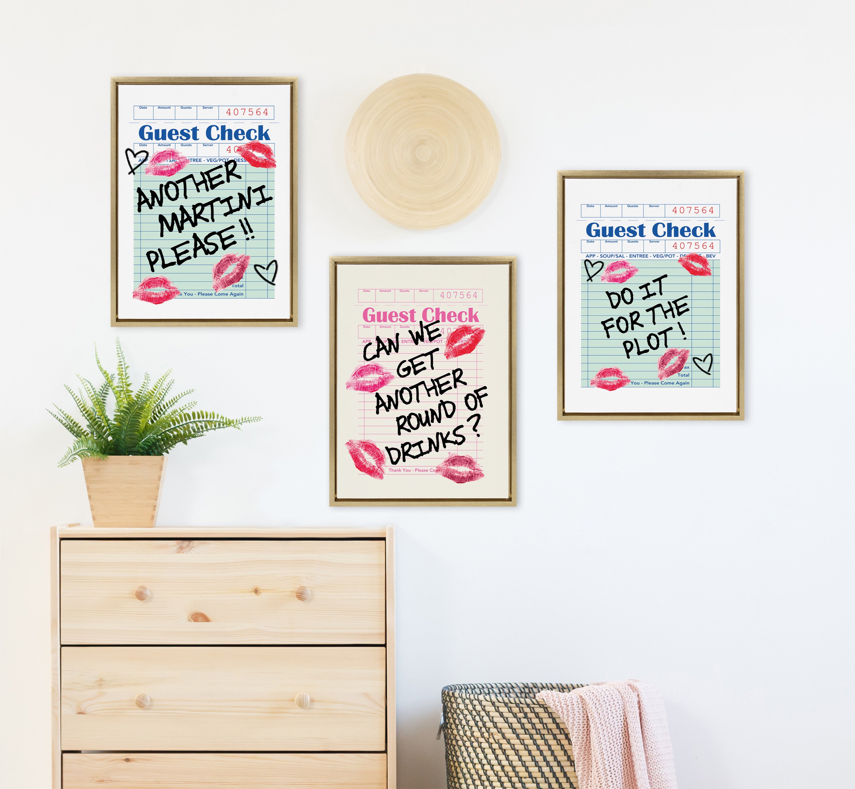 Sylvie Another Martini Guest Check Framed Canvas by Alli Standefer