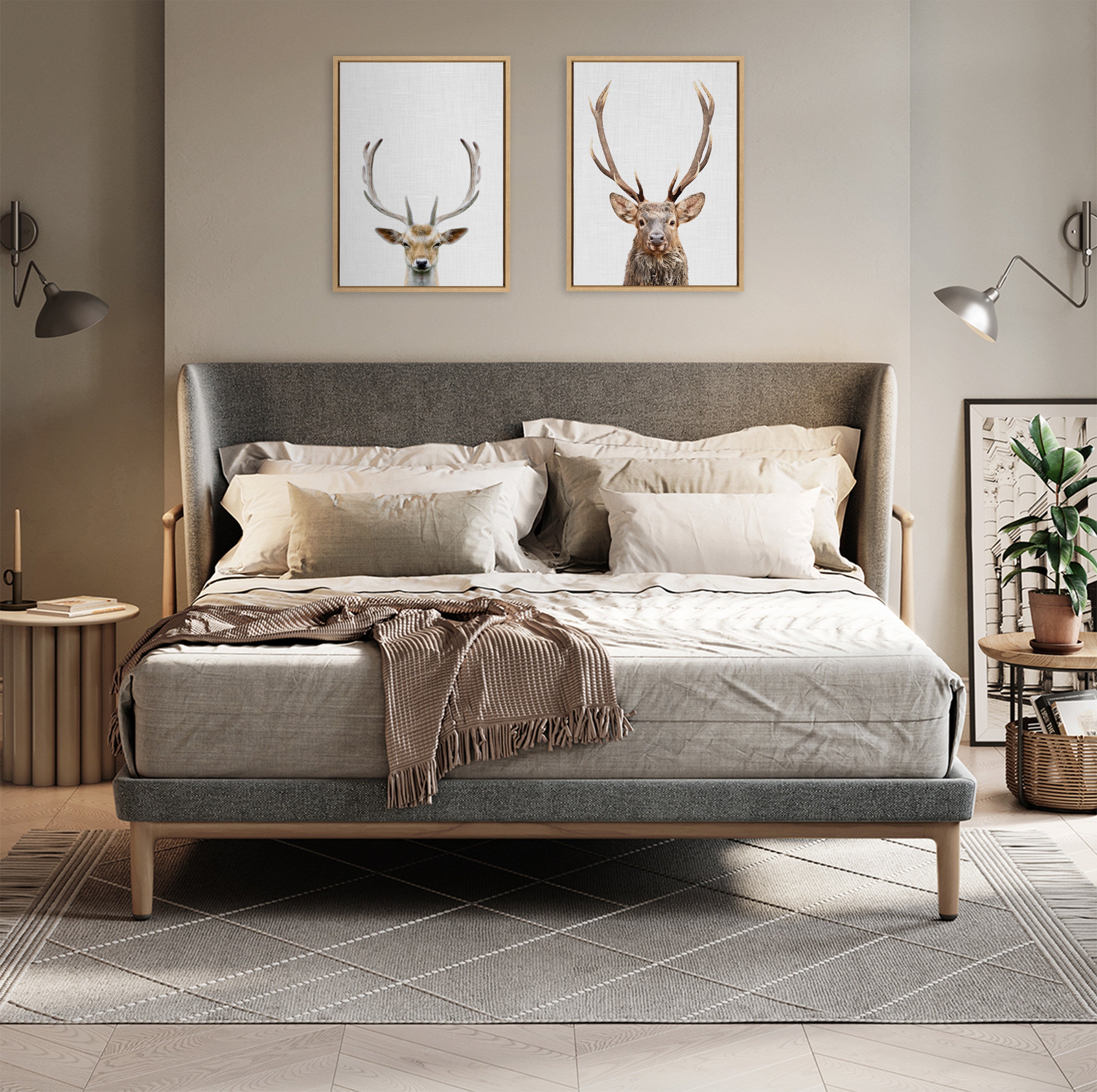 Sylvie The Red Deer Color Framed Canvas by Simon Te of Tai Prints