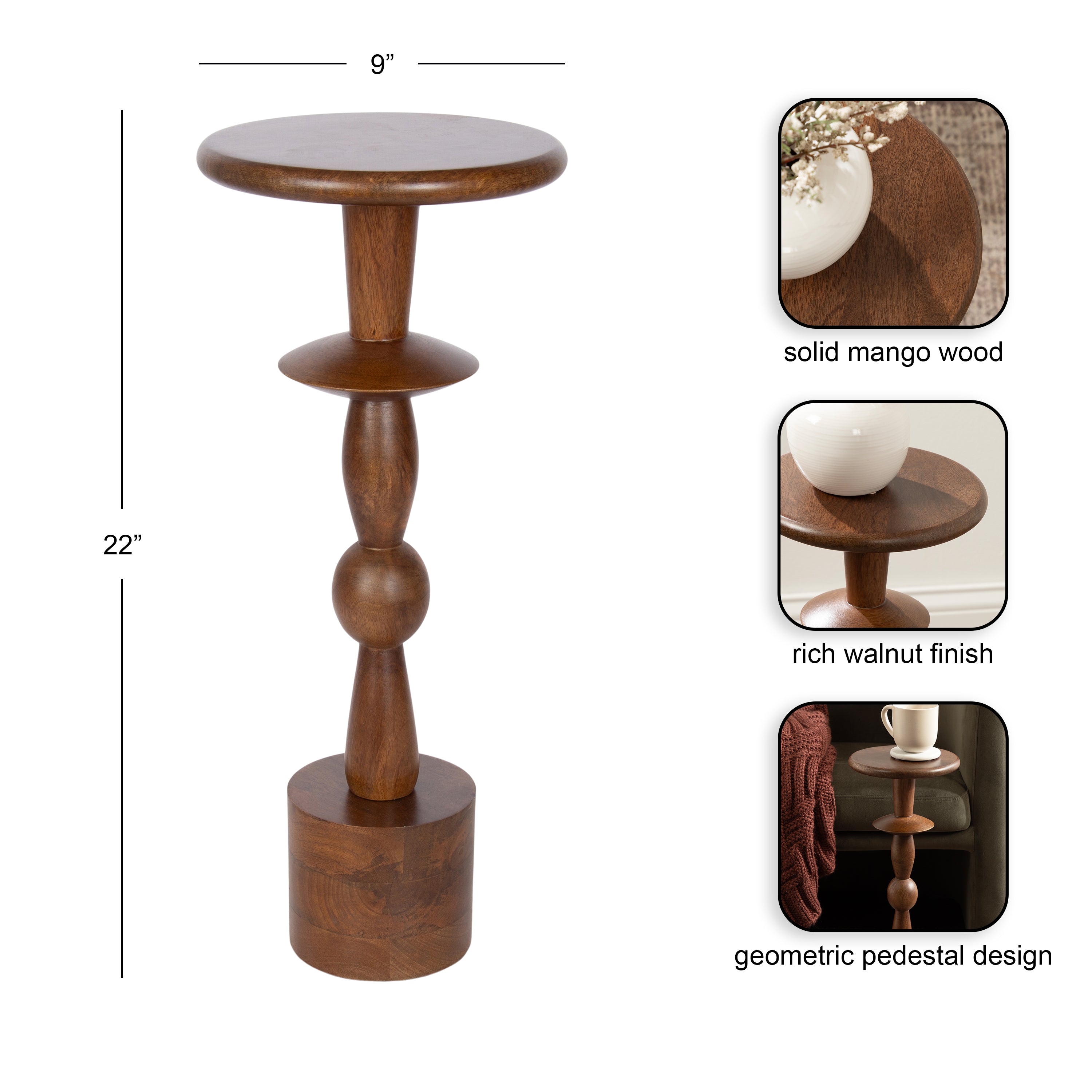 Drink Table Walnut Brown 9x9x22 2