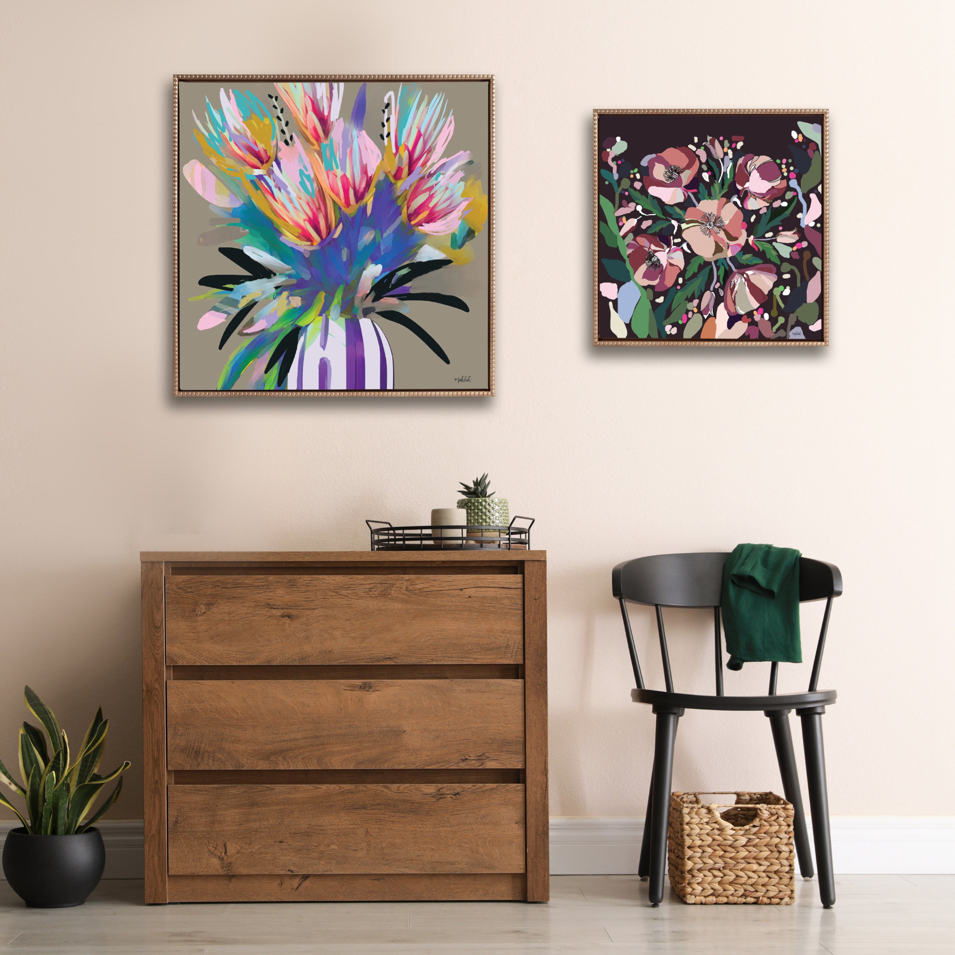 Sylvie Beaded Flowers Framed Canvas by Inkheart Designs