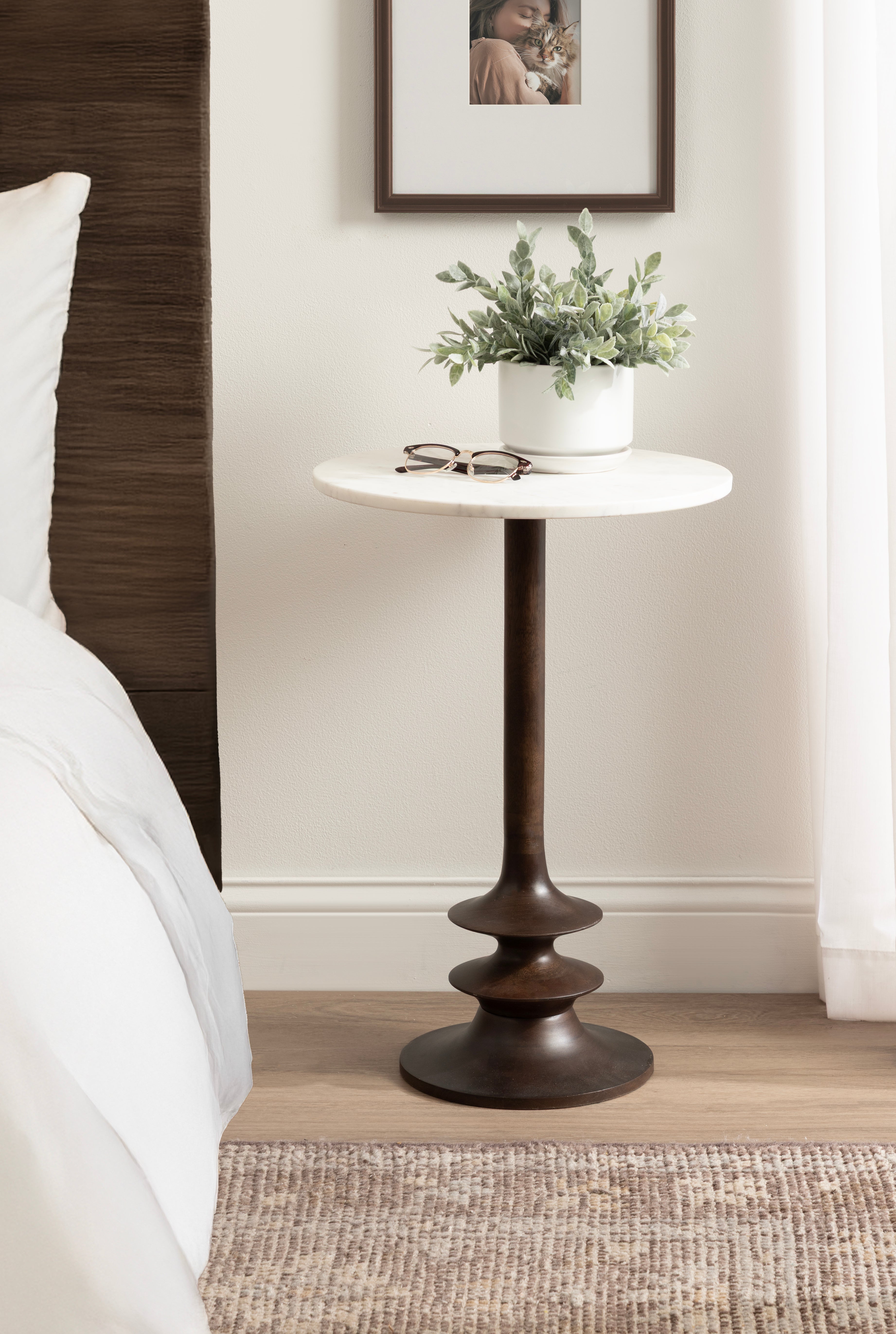 Squires Marble and Wood Side Table