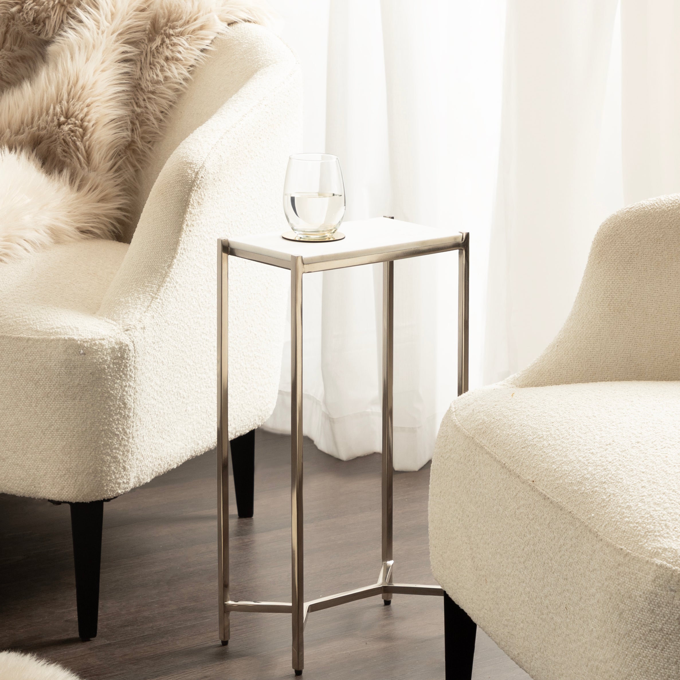 Side Table 12x7x22 Silver White 6