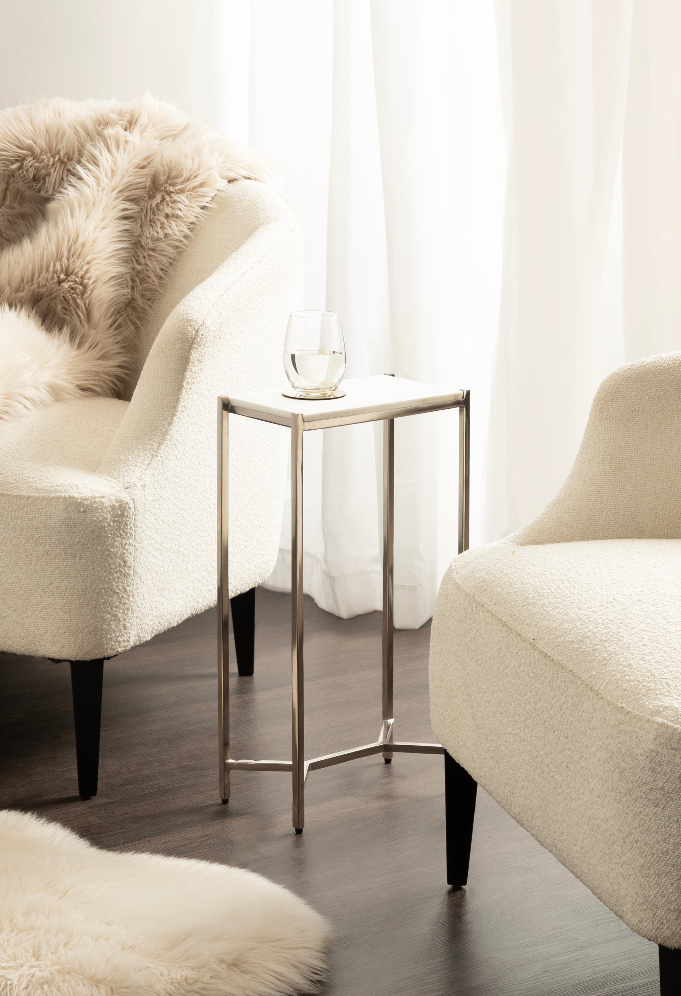 Side Table 12x7x22 Silver White 6