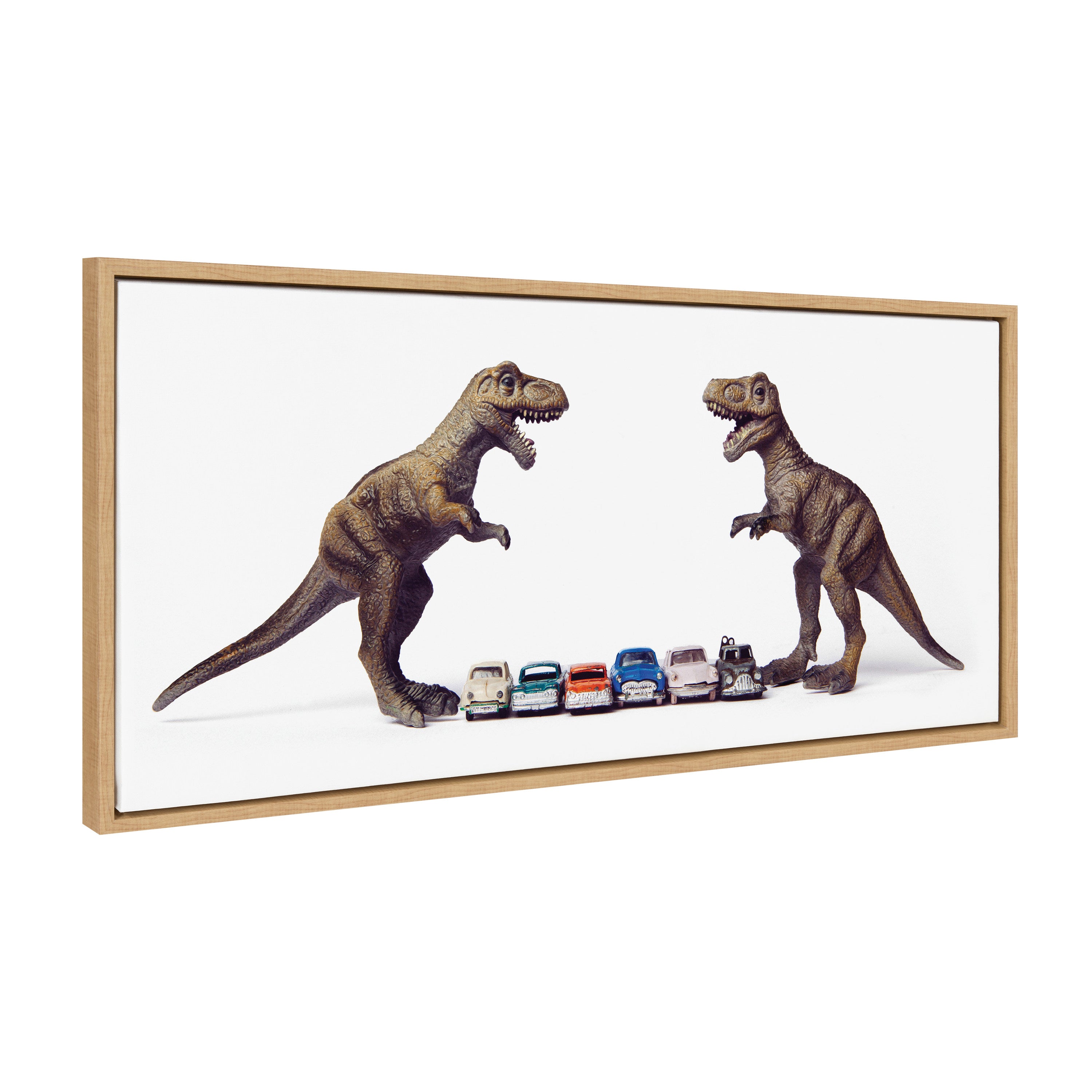 Sylvie Dino Cars Faceoff Framed Canvas by Saint and Sailor Studios
