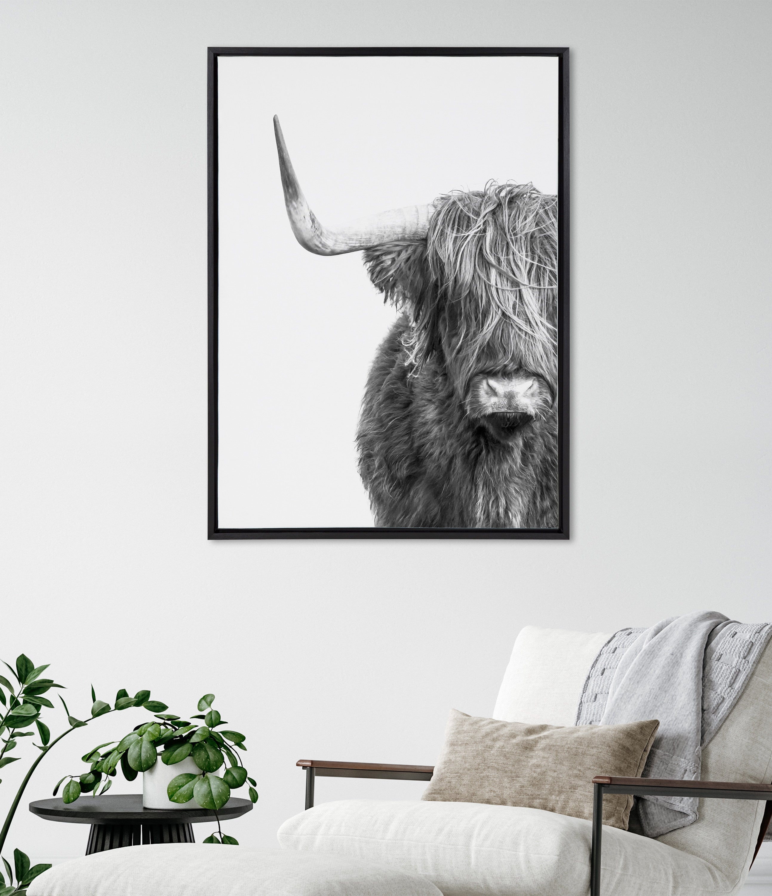 Sylvie B&W Highland Cow No. 1 Framed Canvas by Amy Peterson Art Studio