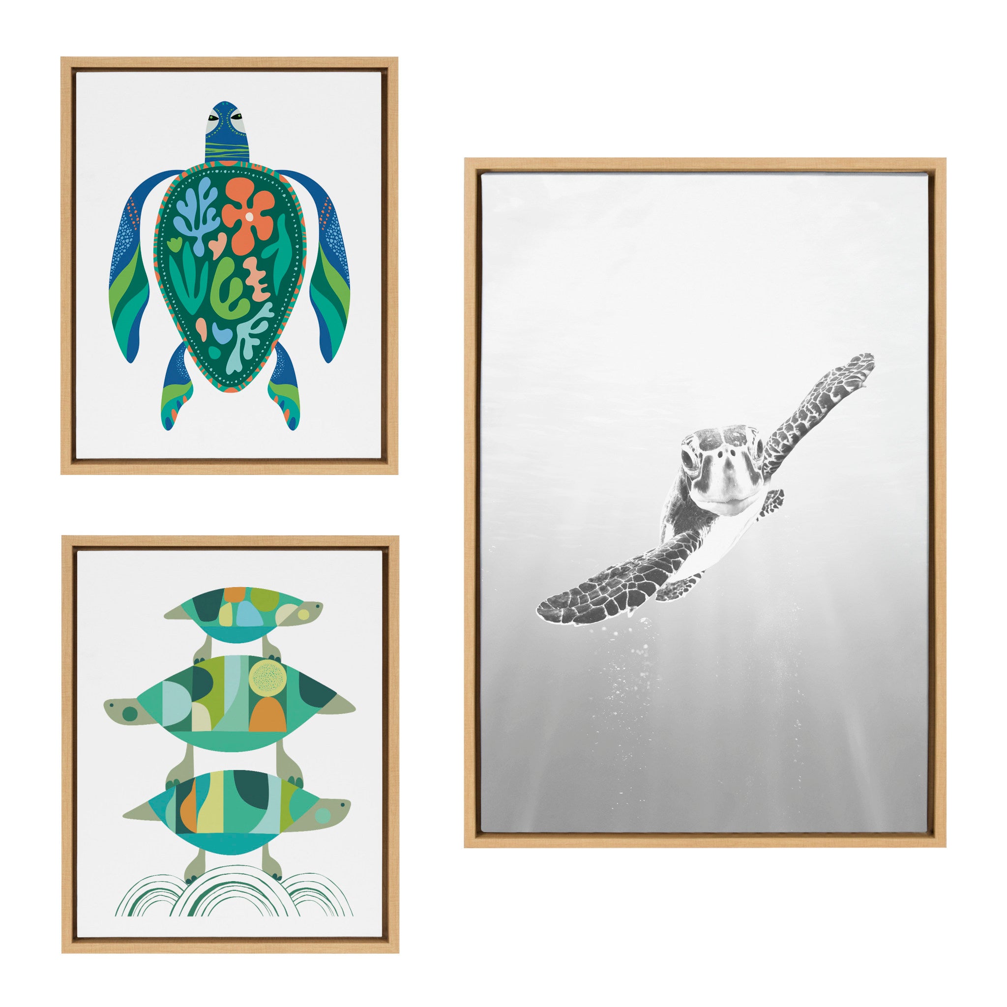 Sylvie Sea Turtle, Turtle Family and MCM Sea Turtle Framed Canvas Art Set by Various Artists