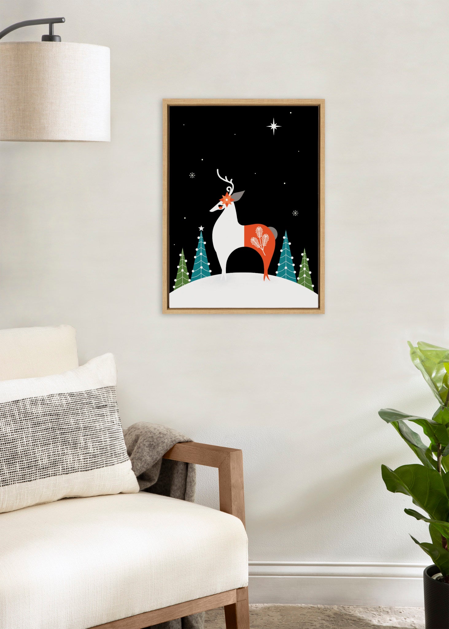 Sylvie Season's Greetings Reindeer Framed Canvas by Amber Leaders Designs