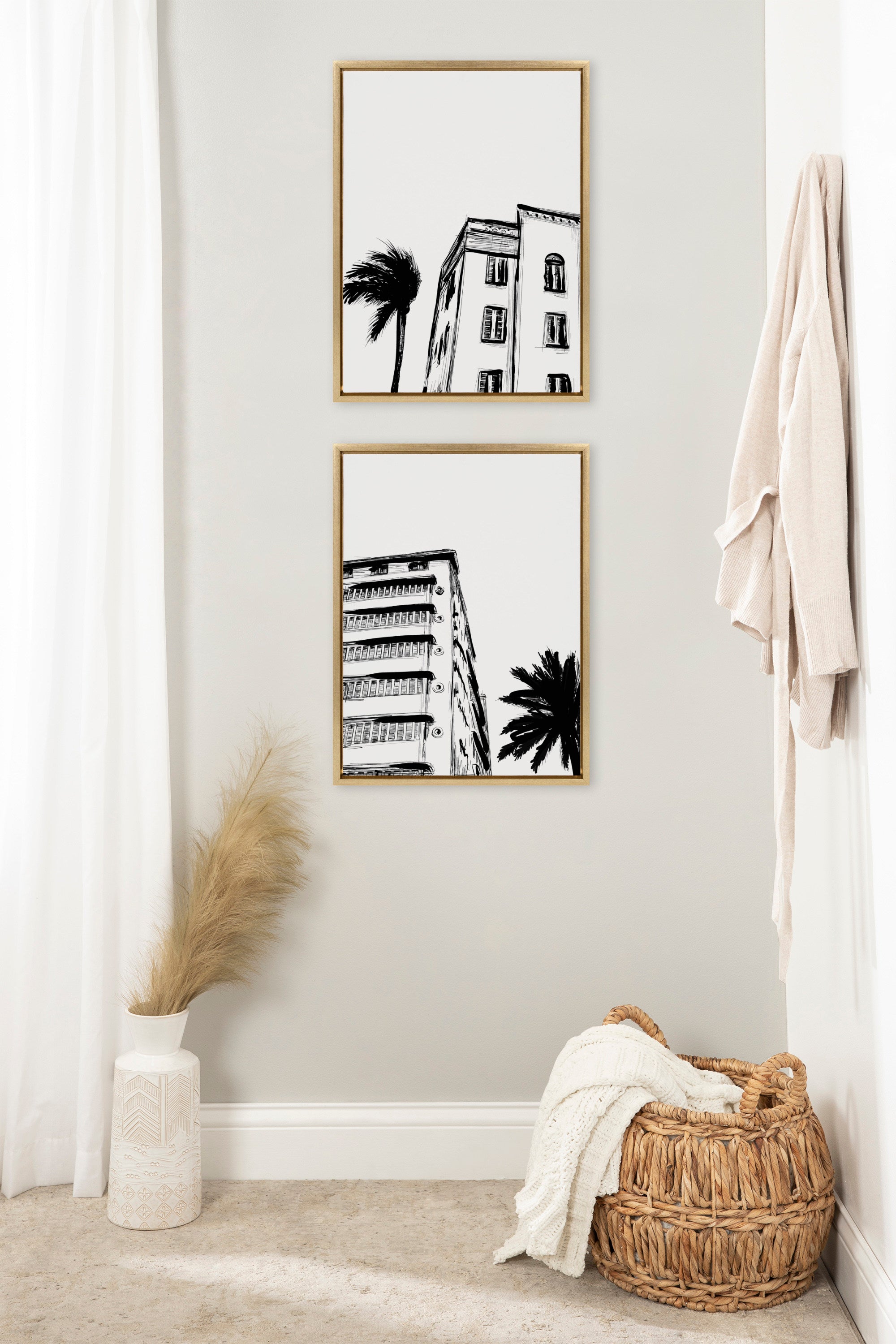 Sylvie Miami Beach Architecture Retro Art Deco Framed Canvas Art Set by The Creative Bunch Studio