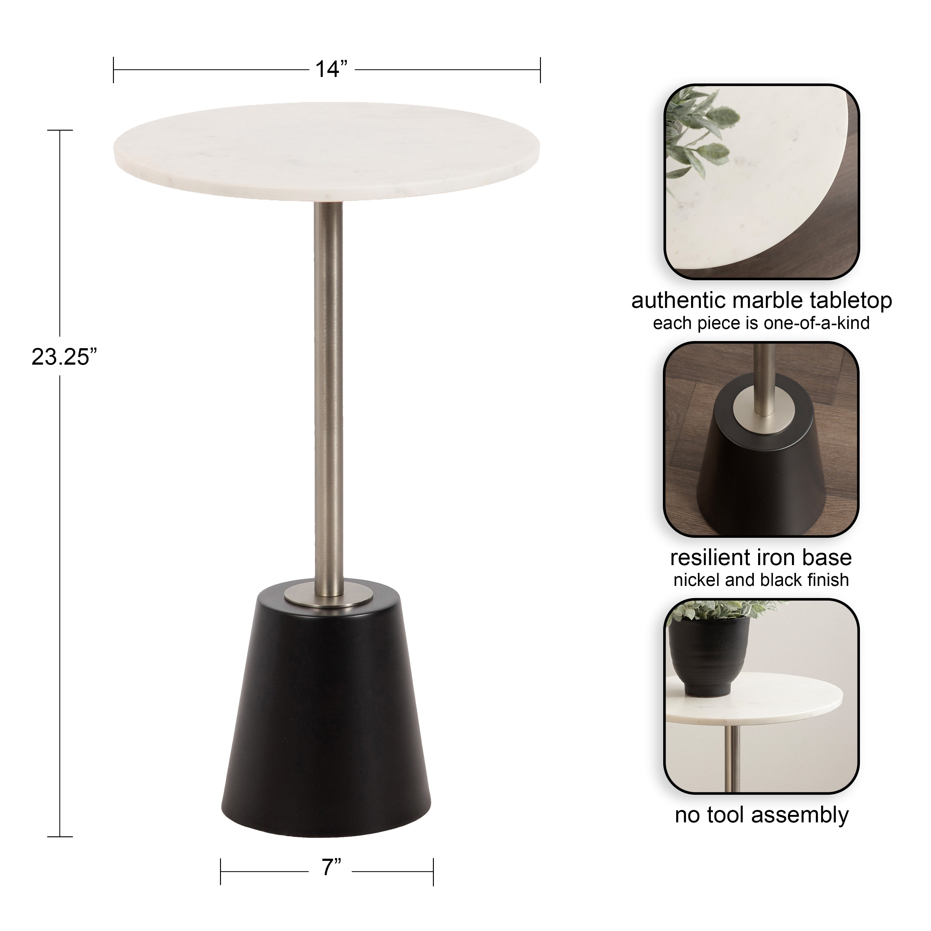 Side Table White Black 14x14x24 2