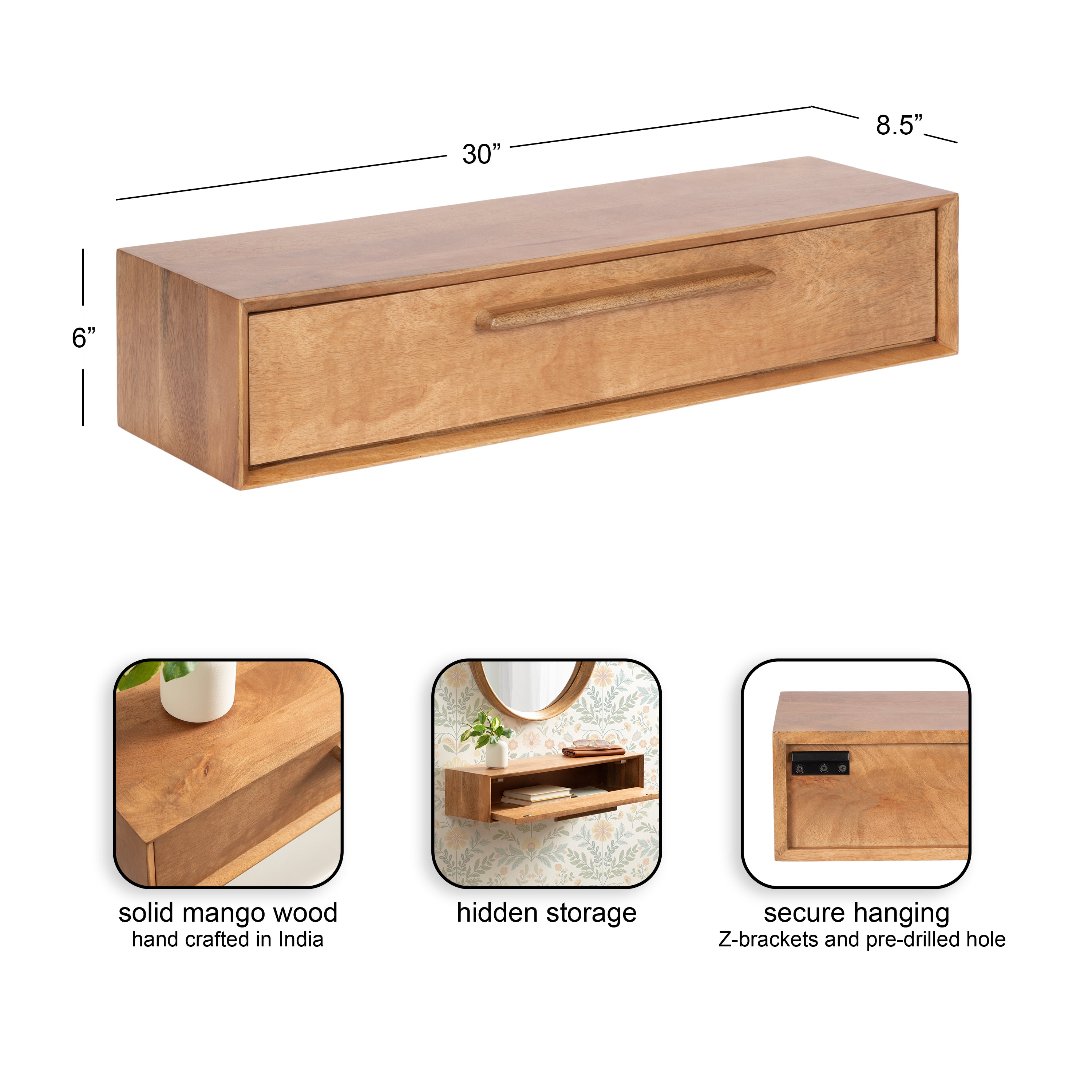 Floating Console Table Natural Biscuit 30x9x6 2