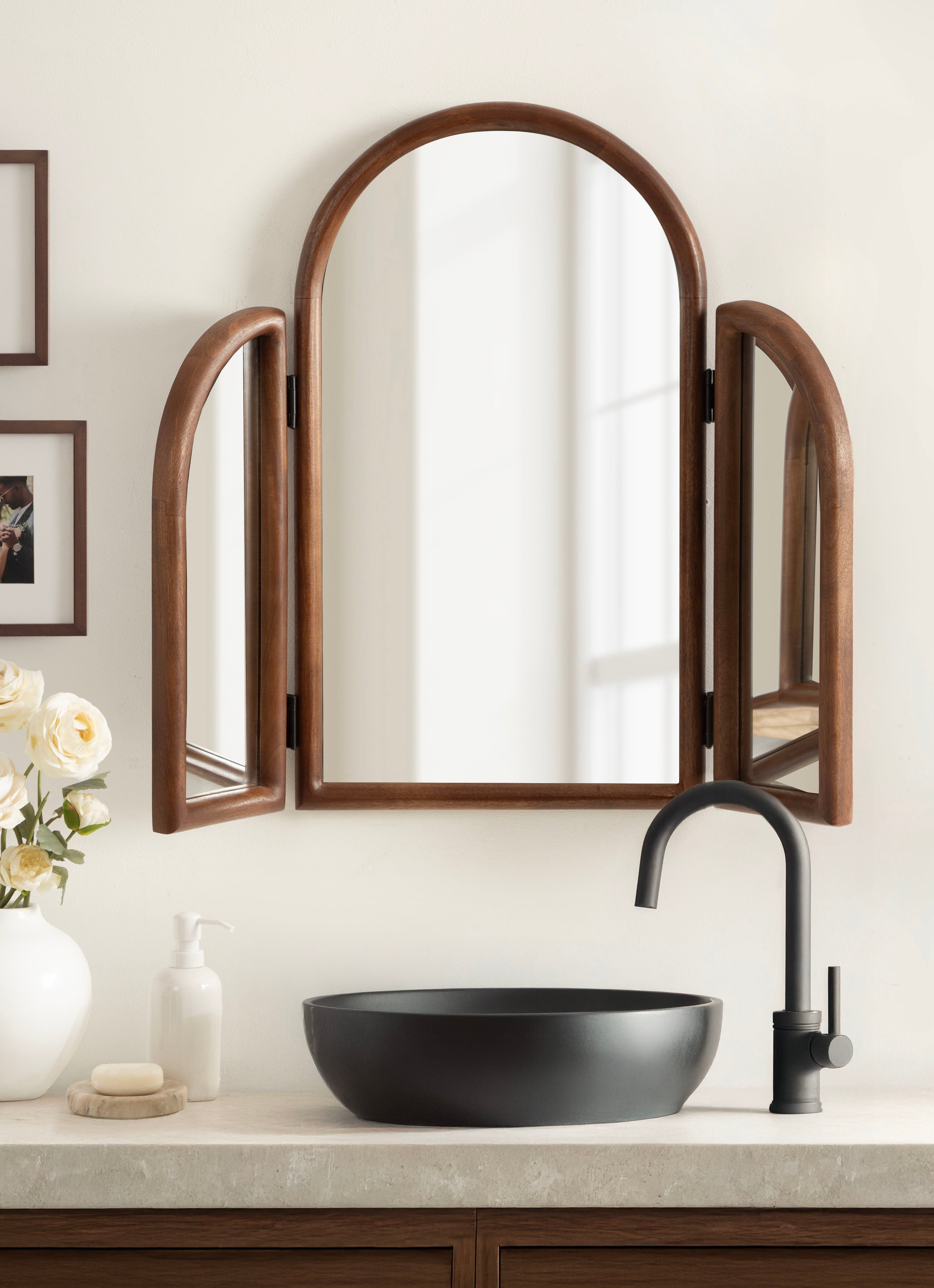 Functional Mirror Walnut Brown 32x28 8