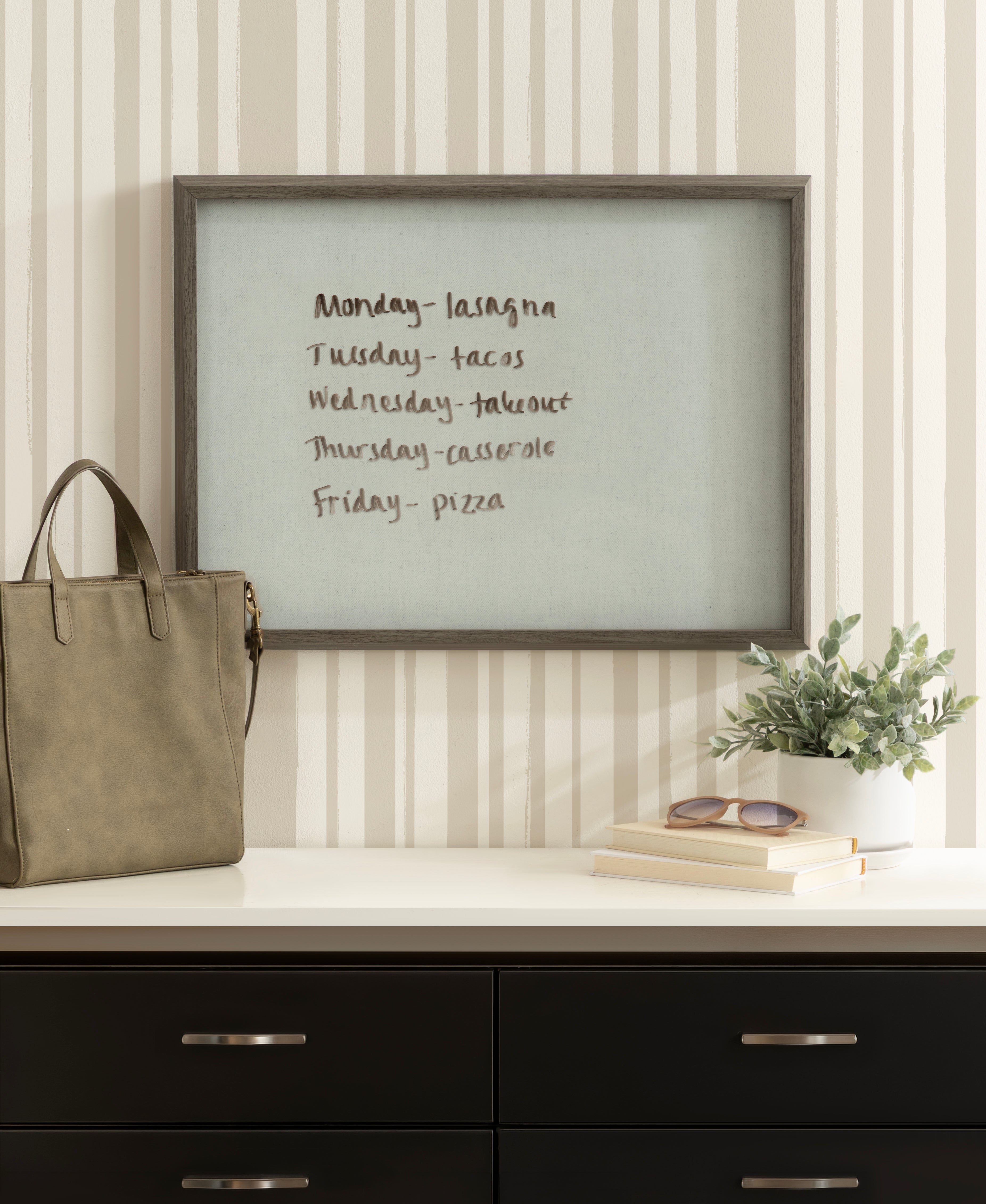 Natural Linen Cloud Dancer White by The Creative Bunch Studio Framed Glass Dry Erase Wall Art White Board