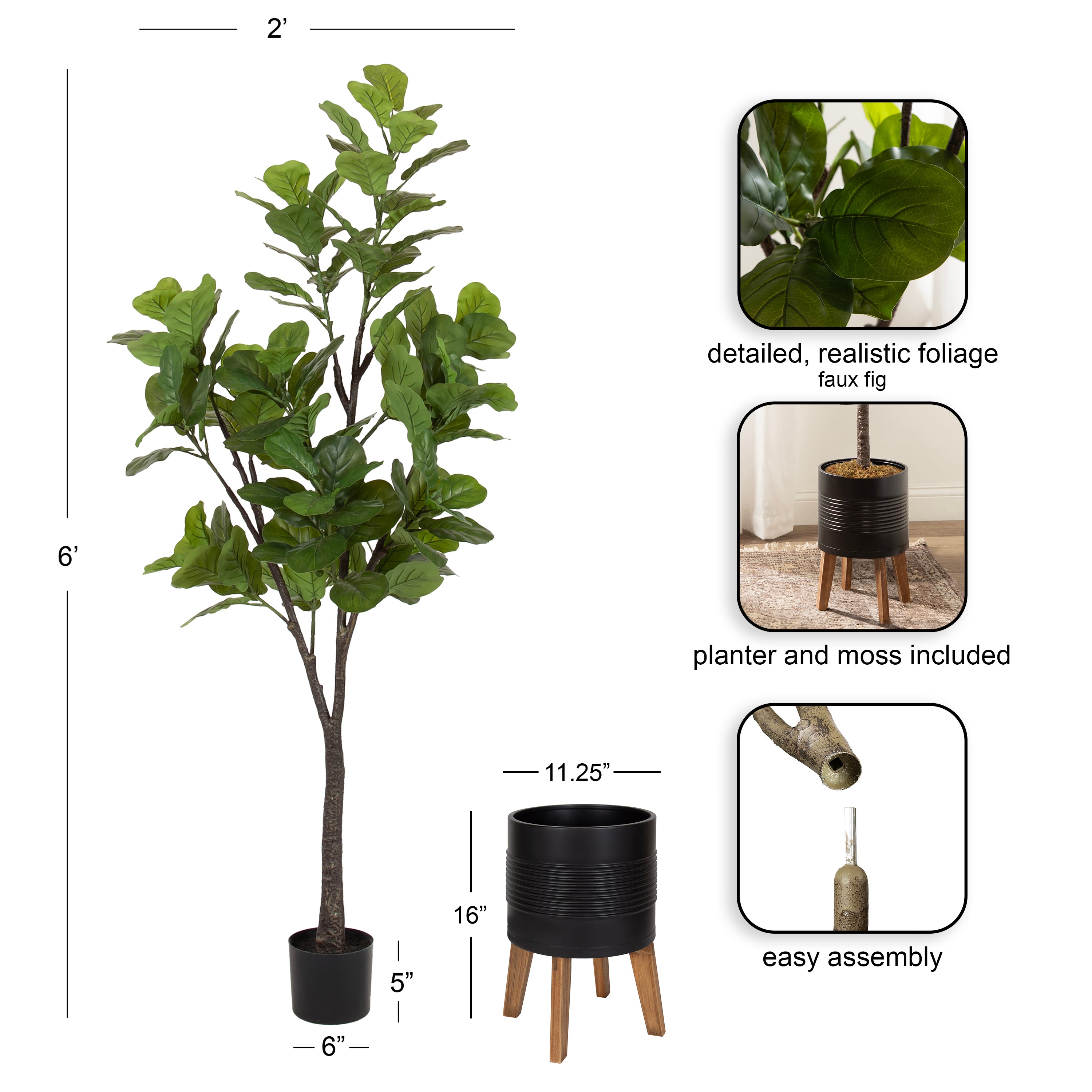 Faux Tree Black Rustic Brown 6.5' 2