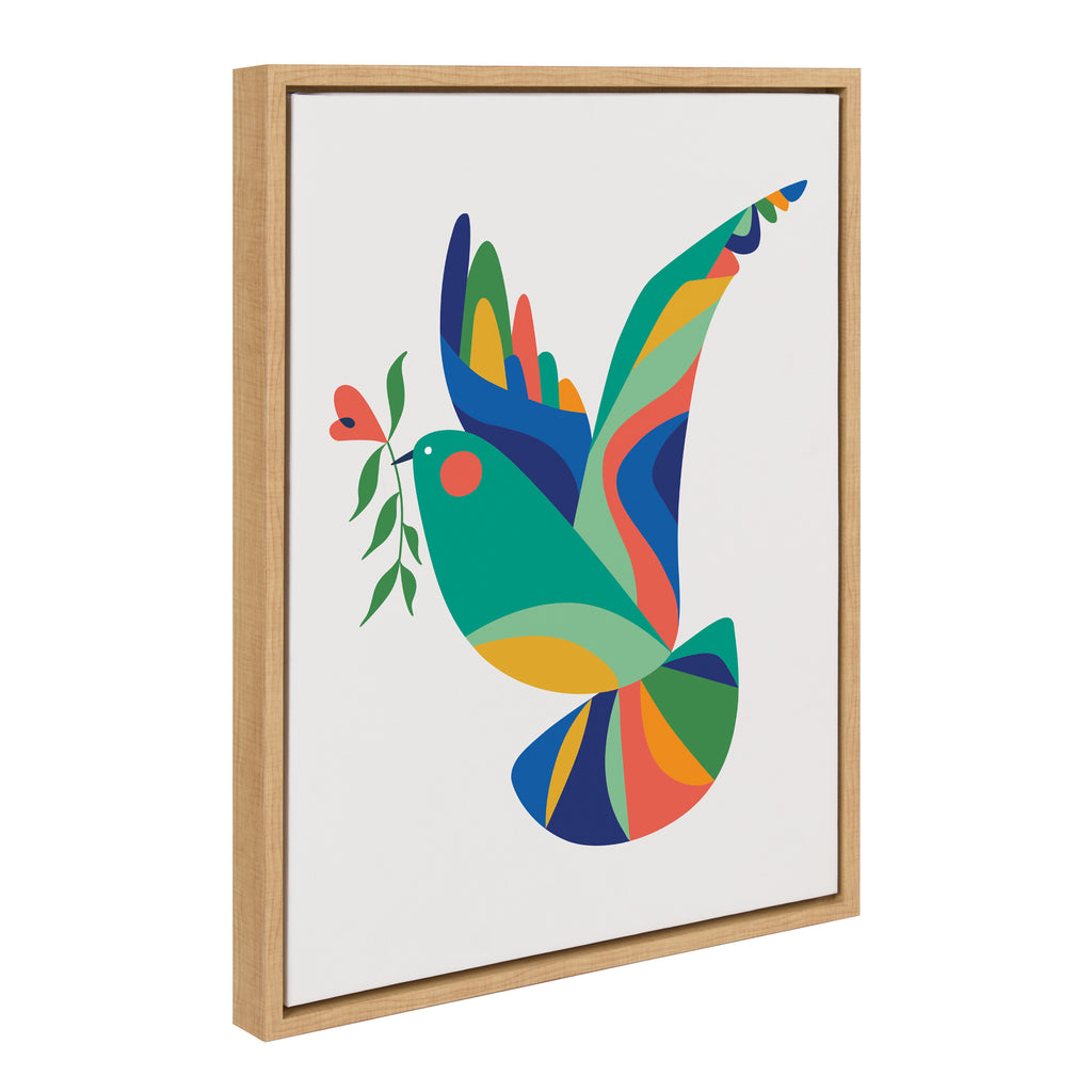Kate and Laurel Sylvie Bird of Peace Framed Canvas Wall Art by Rachel Lee  of My Dream Wall, 23x33 Natural, Modern Colorful Geometric Animal Bird Art  for Wall – kateandlaurel