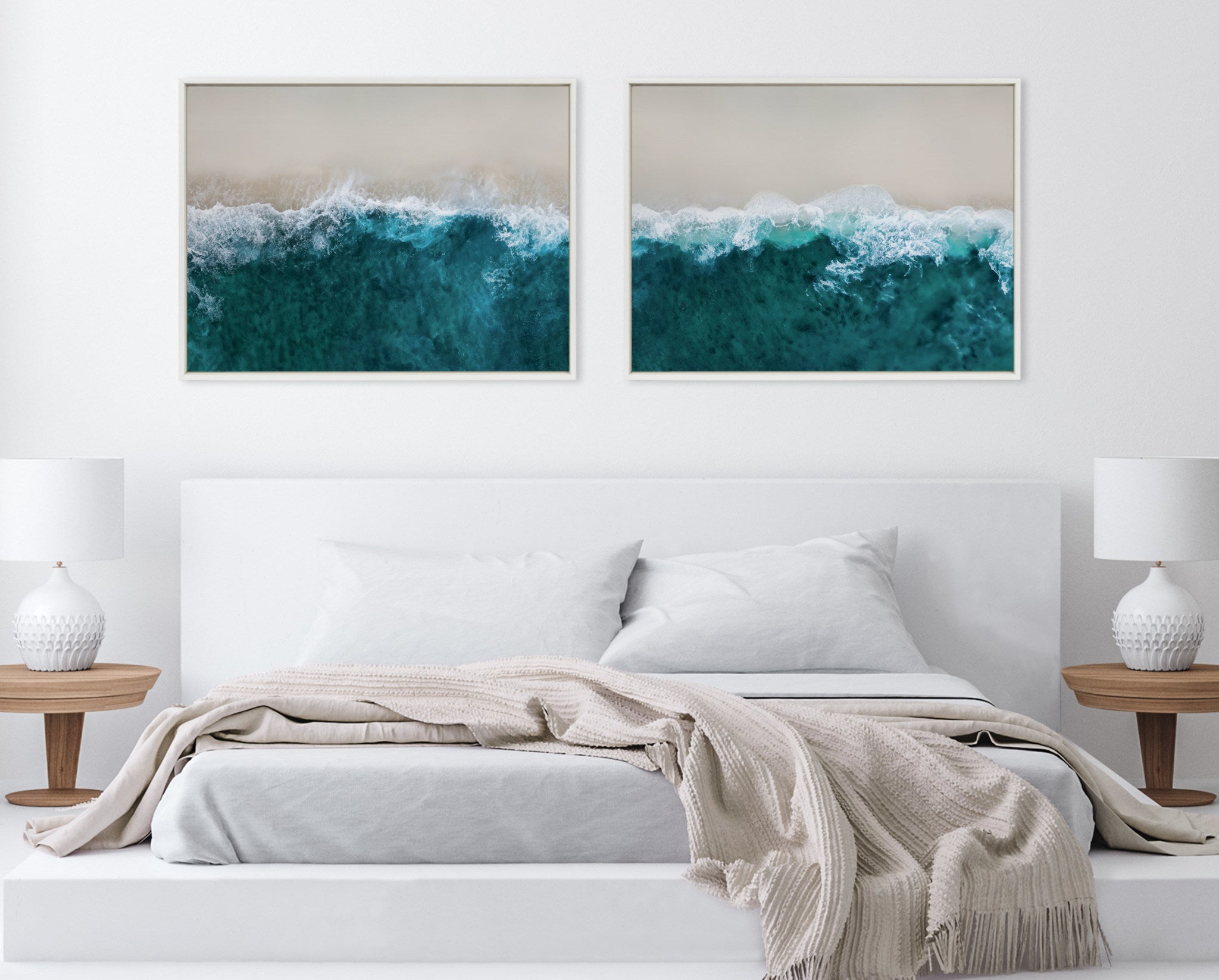 Sylvie Waves Crashing on the Beach 1 and 2 Framed Canvas Art Set by The Creative Bunch Studio