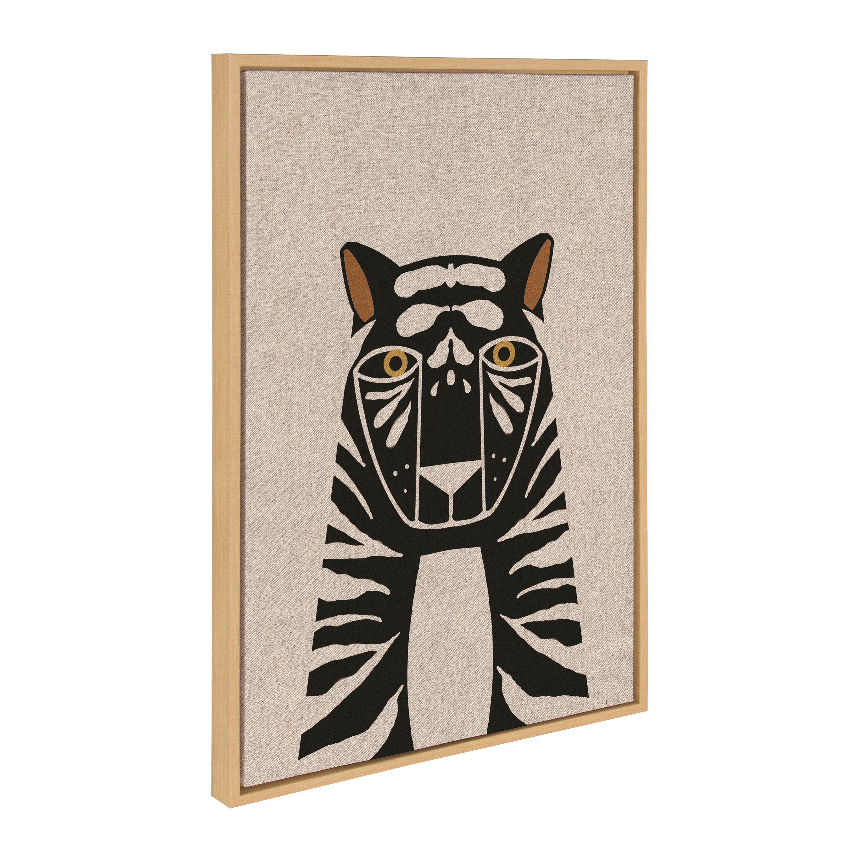 Sylvie Tiger Profile Neutral Linen Framed Canvas by Hannah Beisang