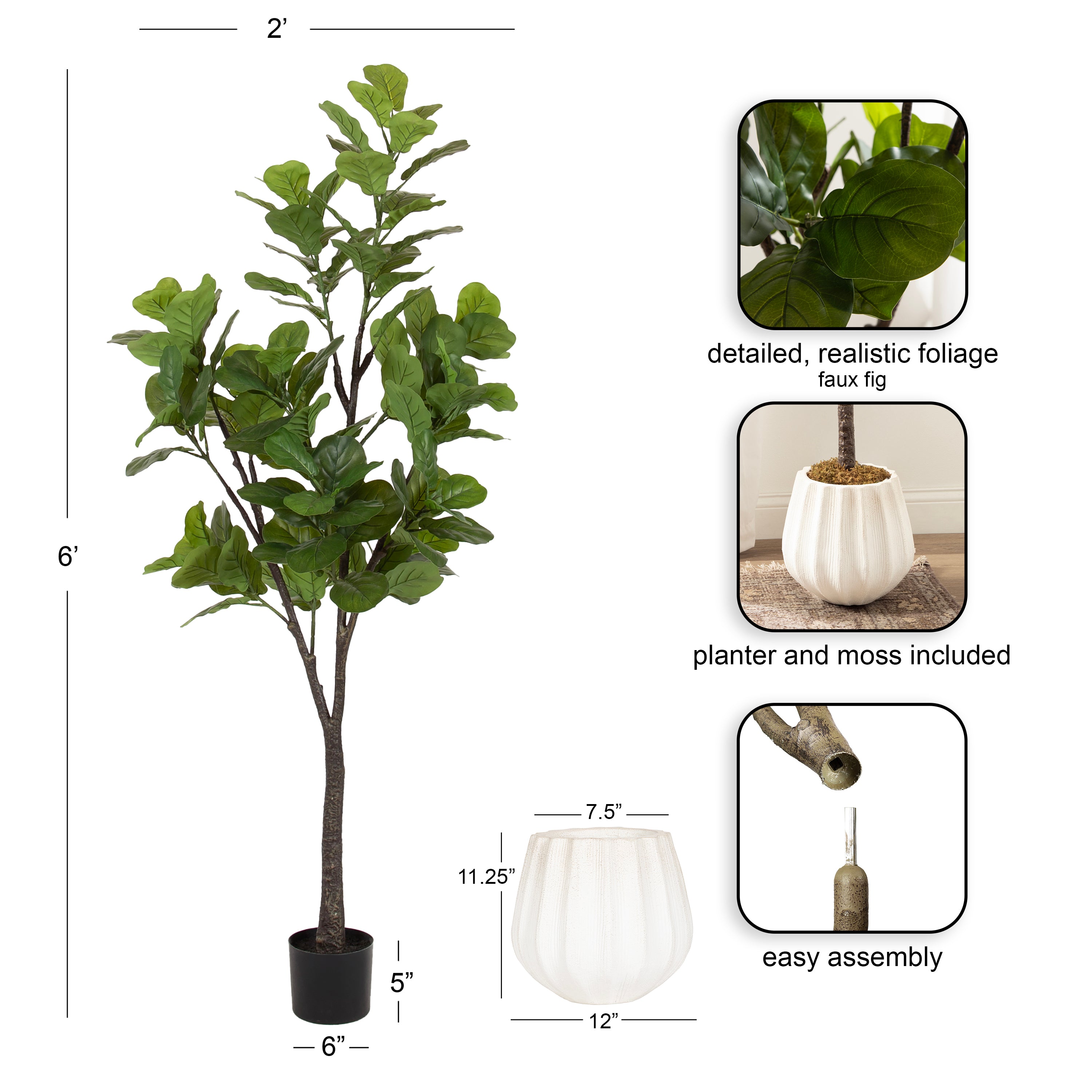 Faux Tree Distressed White 6' 2