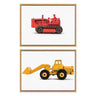Sylvie Vintage Toy Bulldozer Red and Vintage Toy Front End Loader Yellow Framed Canvas Art Set by Saint and Sailor Studios