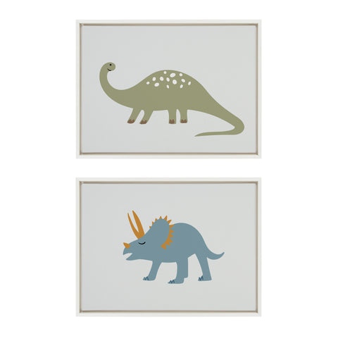 Sylvie 1013 Brontosaurus and 1013 Triceratops Framed Canvas Art Set by Teju Reval of SnazzyHues