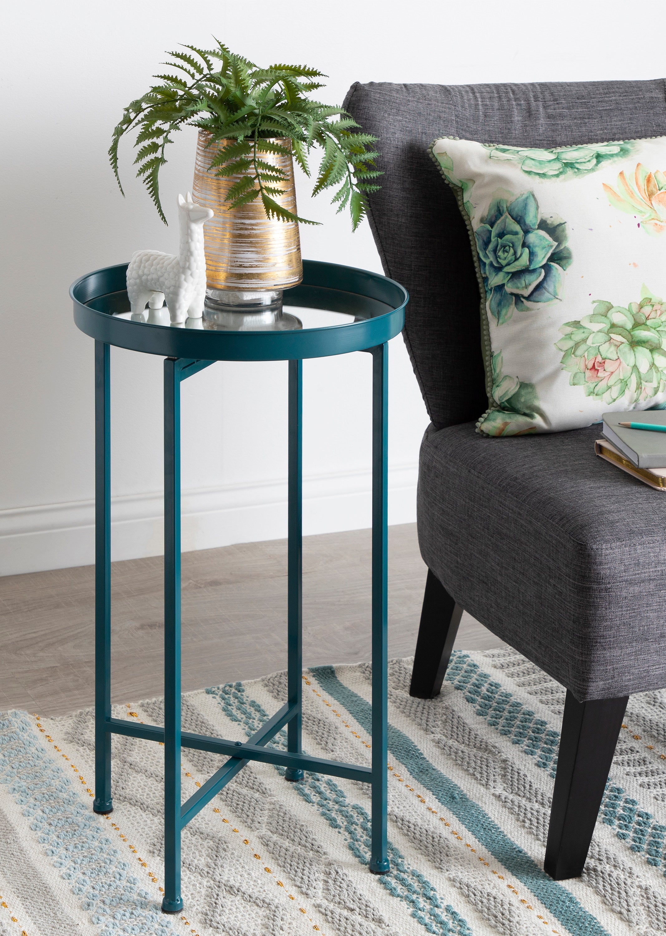Celia Round Metal Foldable Tray Accent Table
