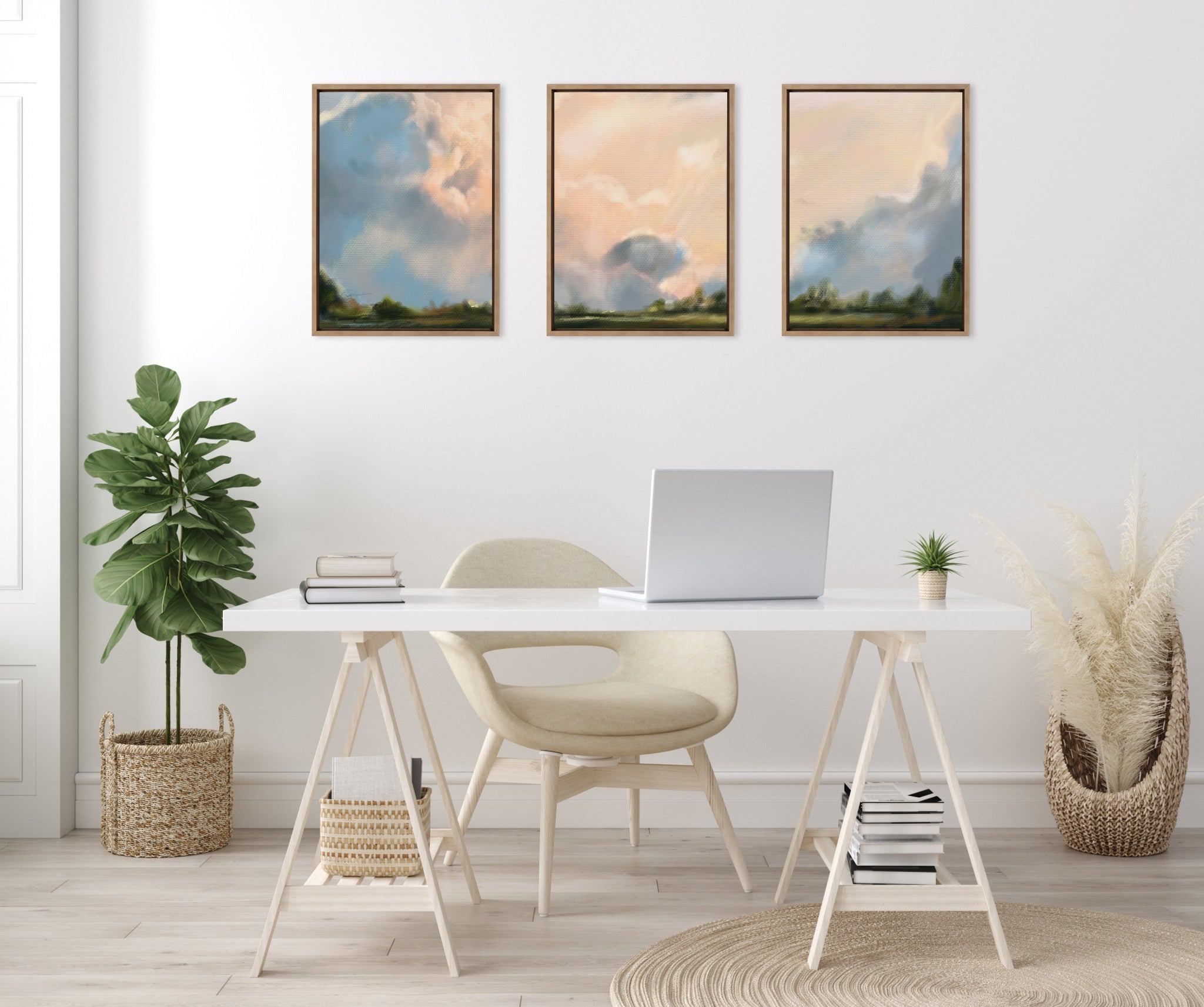 Sylvie Clouds Triptych Framed Canvas Art Set by Mary Sparrow