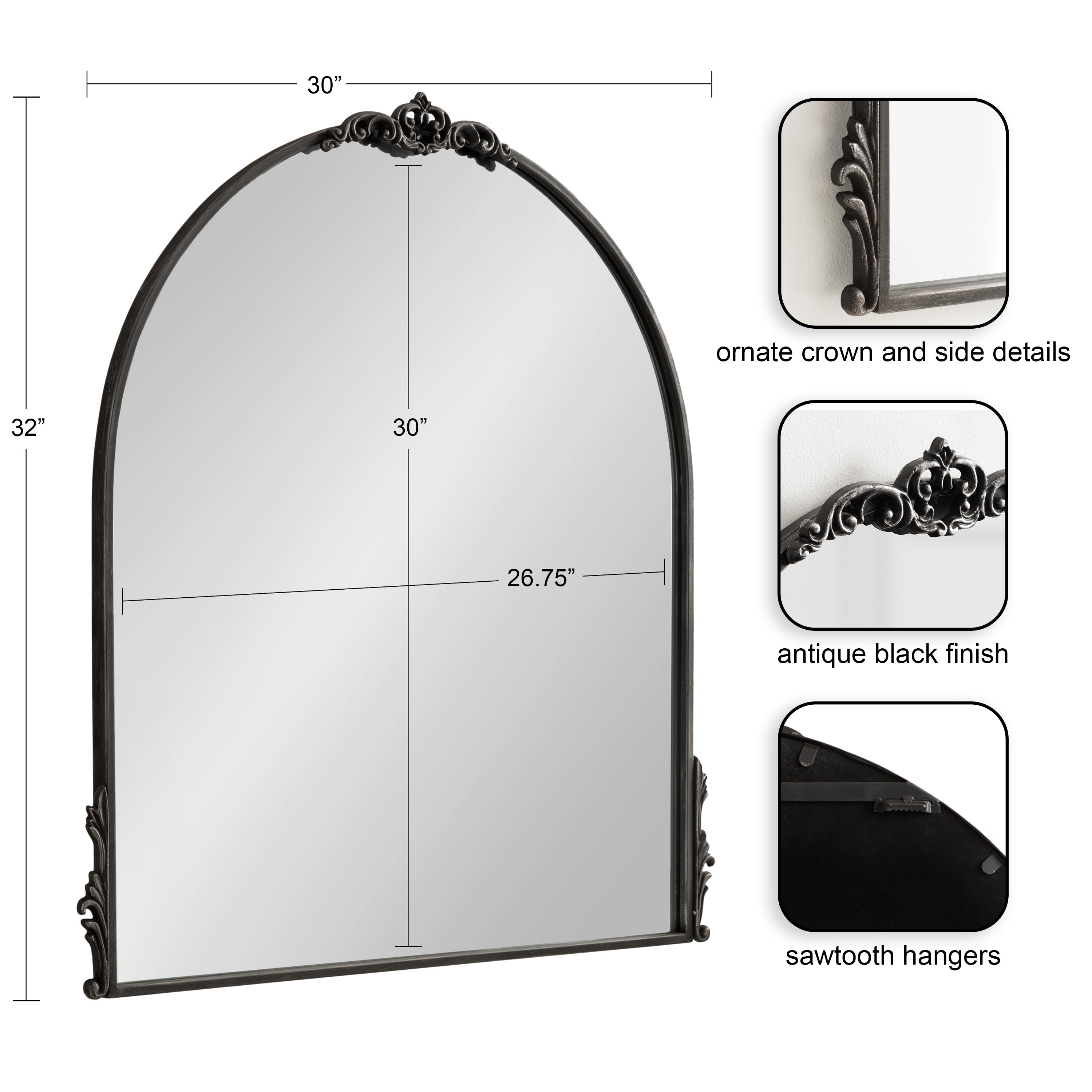 Arch Mirror Black 32x30 2