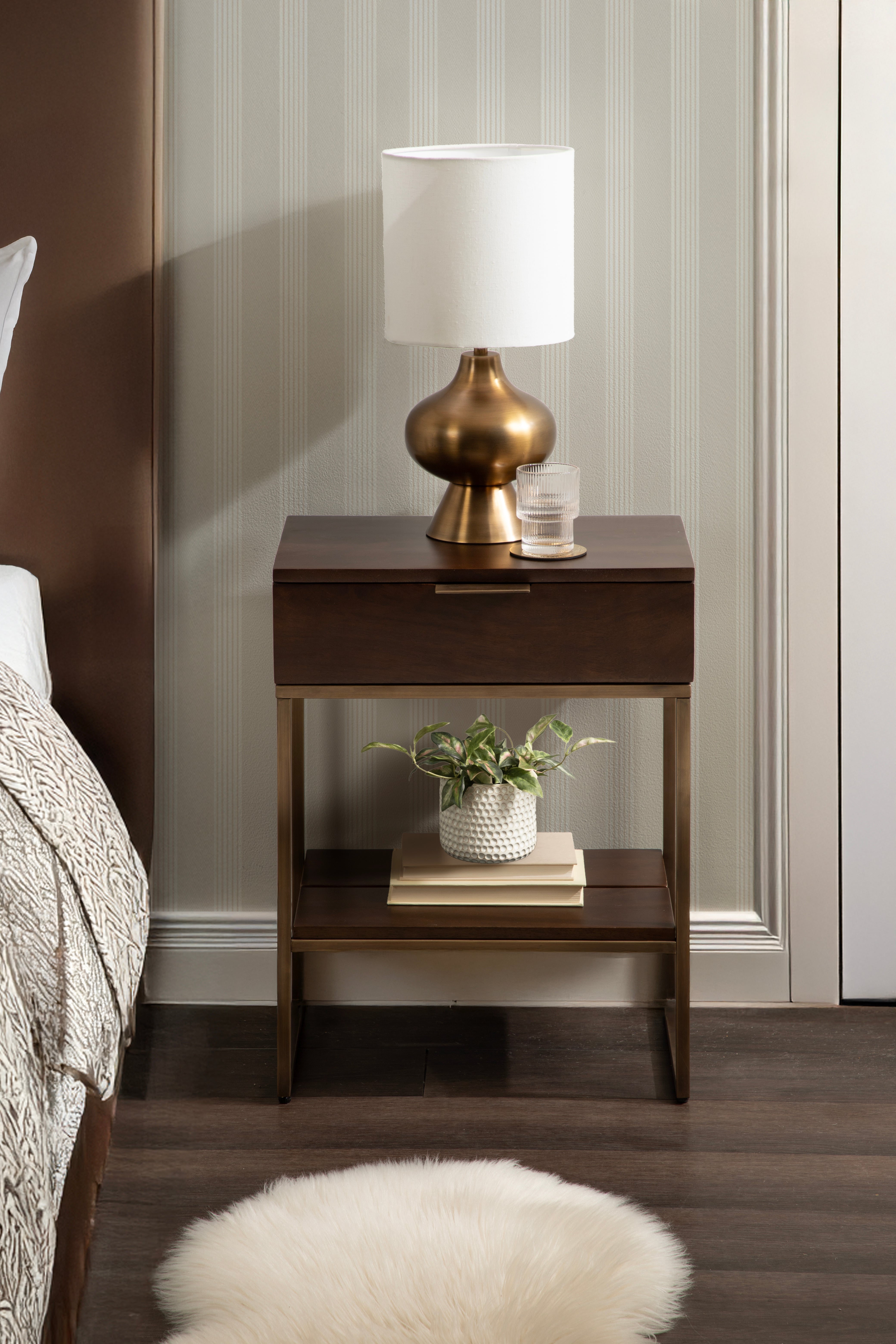 Side Table Dark Brown Gold 18x13x24 7