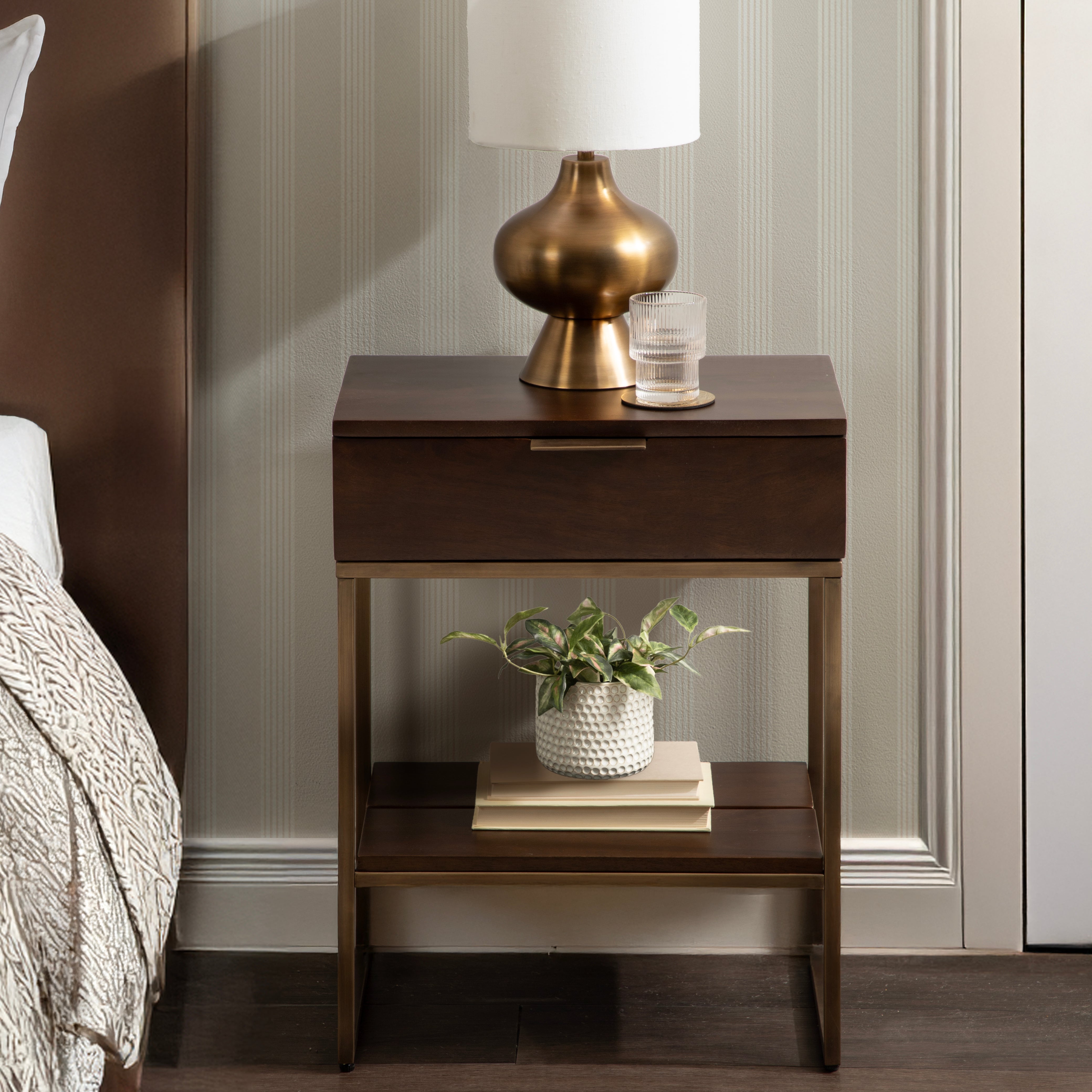 Side Table 18x13x24 Dark Brown Gold 7