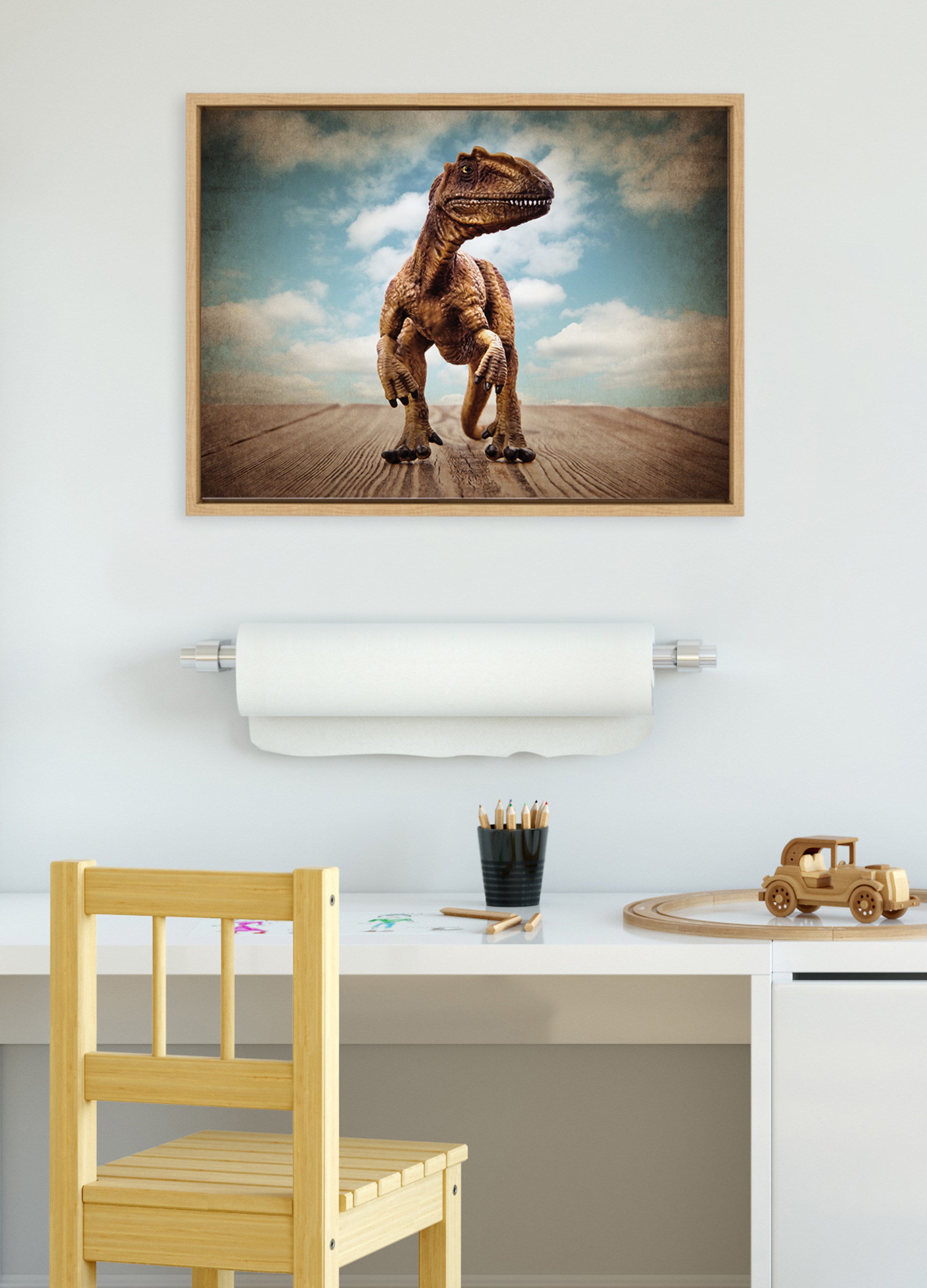 Sylvie Allosaurus Framed Canvas by Saint and Sailor Studios