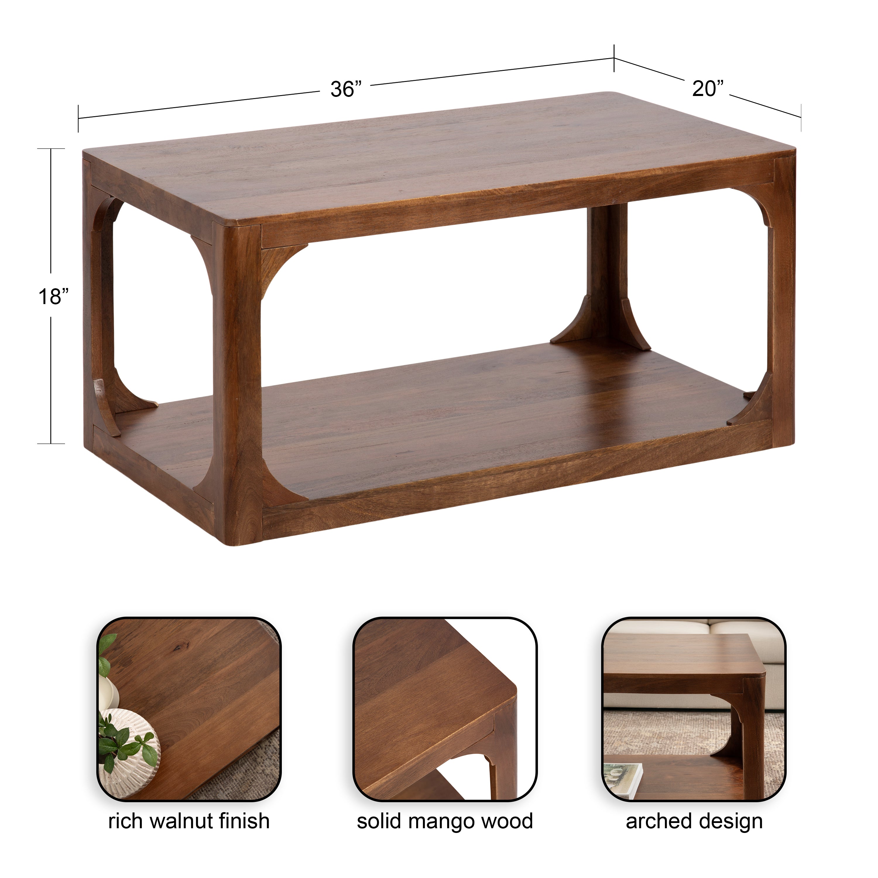Coffee Table Walnut Brown 36x20x18 2