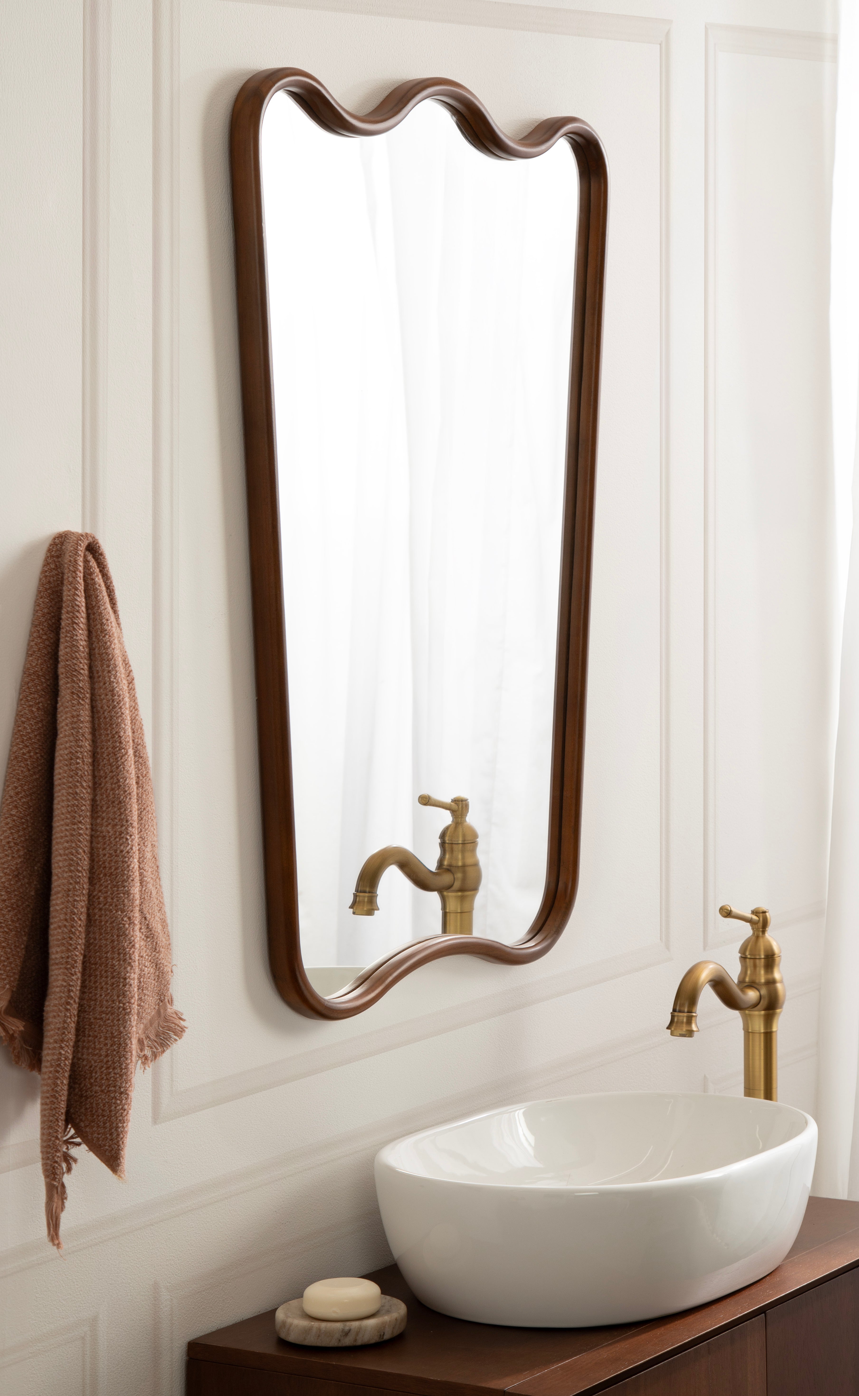 Irregular Mirror Walnut Brown 24x36 7