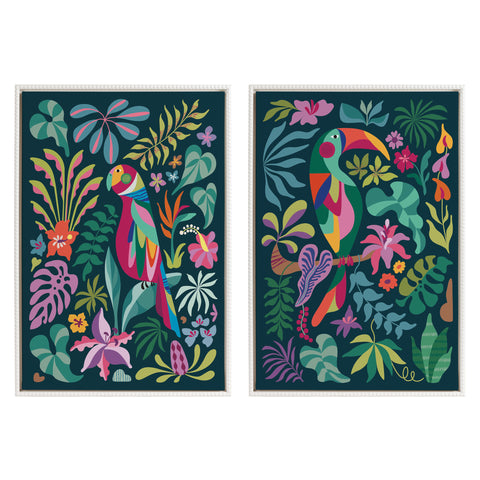 Sylvie Beaded Tropical Parrot and Tropical Toucan Framed Canvas Art Set by Rachel Lee