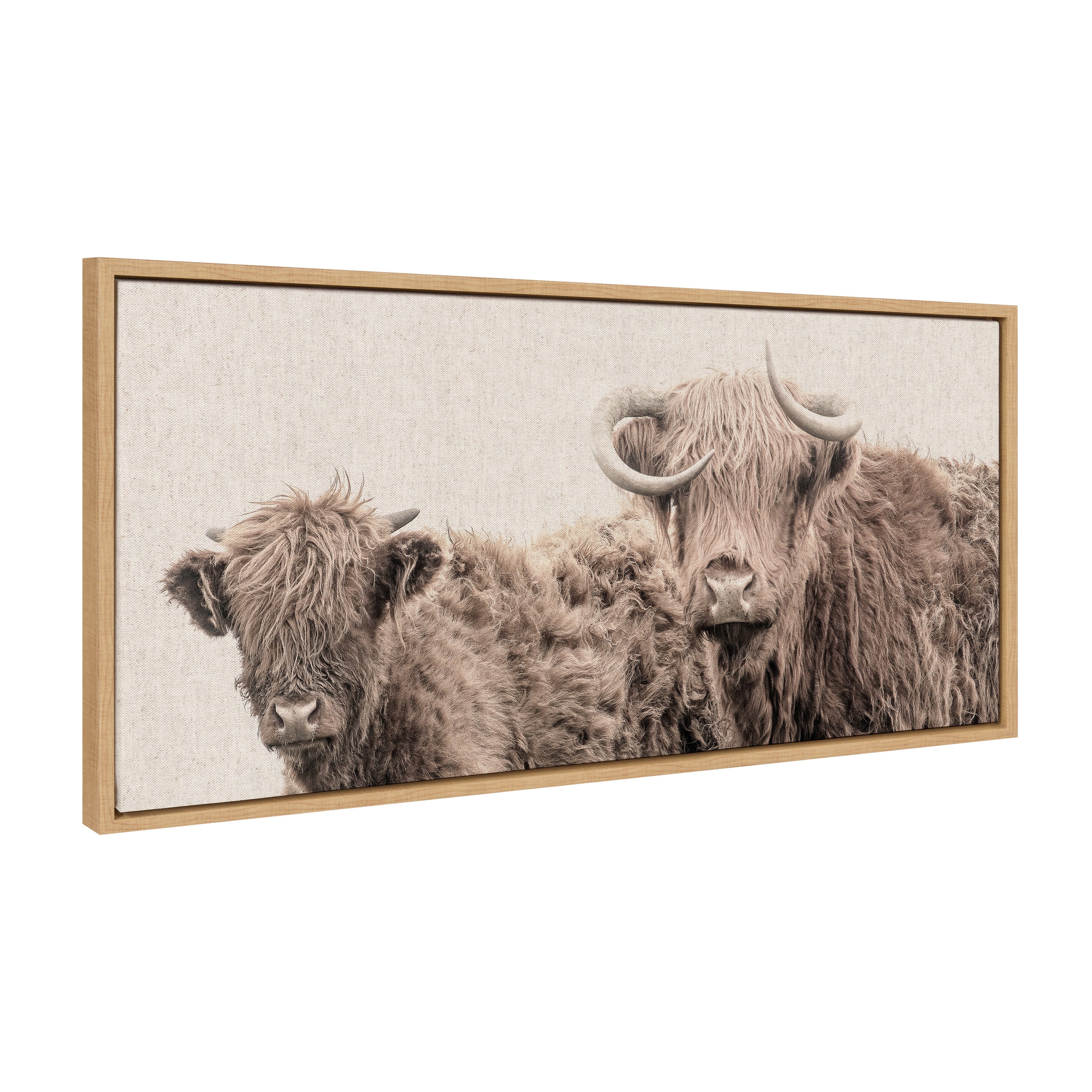 Sylvie Two Highland Cow Best Friends Color Neutral Linen Bright Framed Canvas by The Creative Bunch Studio