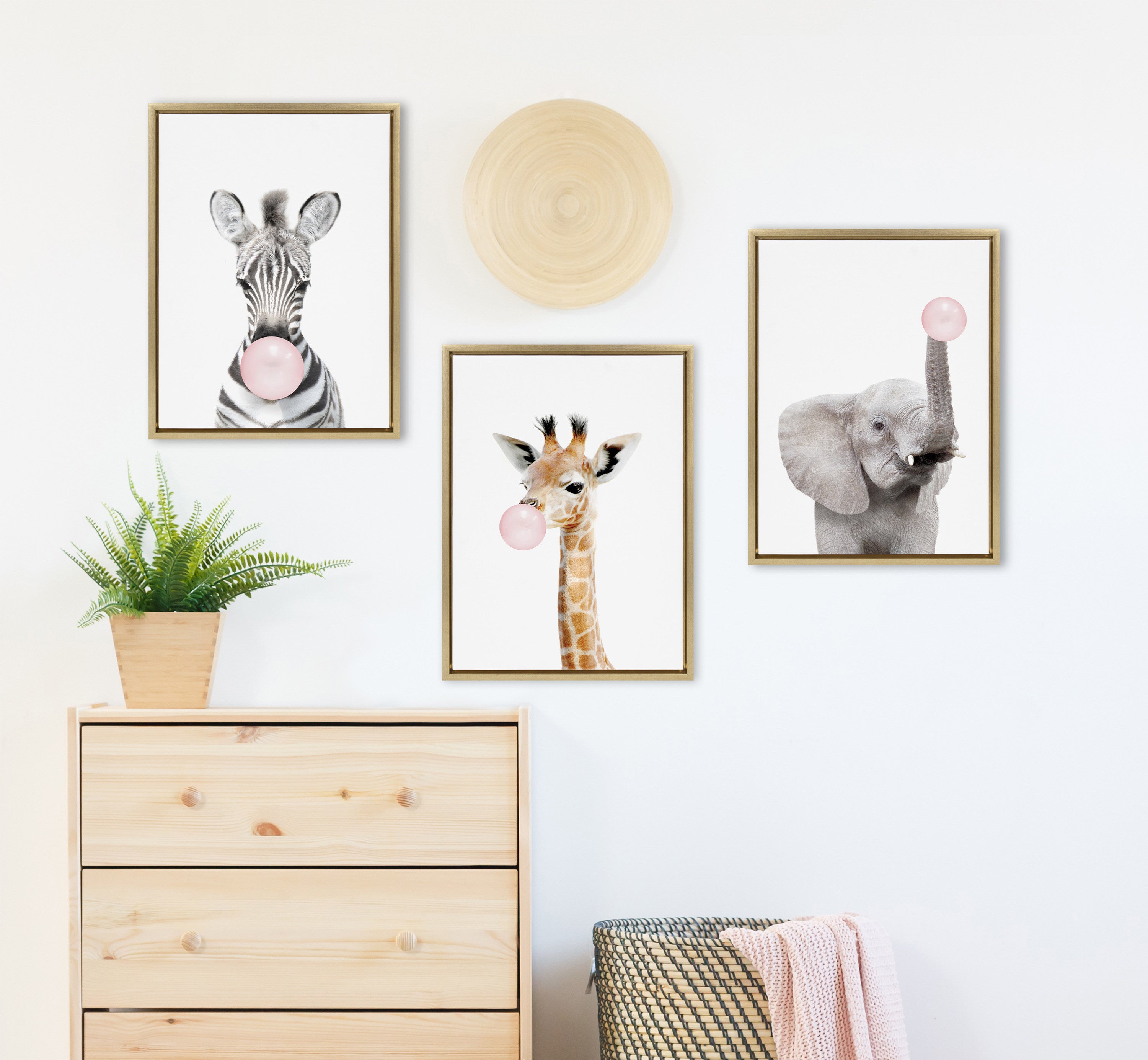 Sylvie Bubble Gum Giraffe Framed Canvas by Amy Peterson Art Studio
