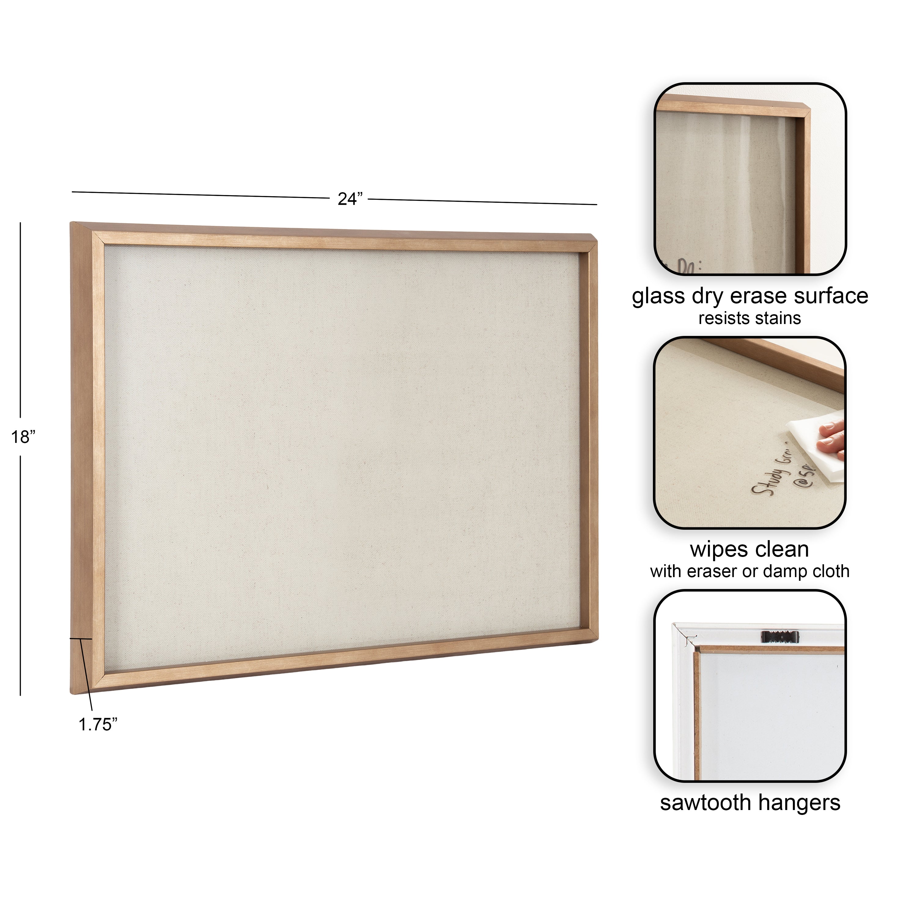 Natural Linen Light Dry Erase by The Creative Bunch Studio Framed Glass Dry Erase Wall Art White Board