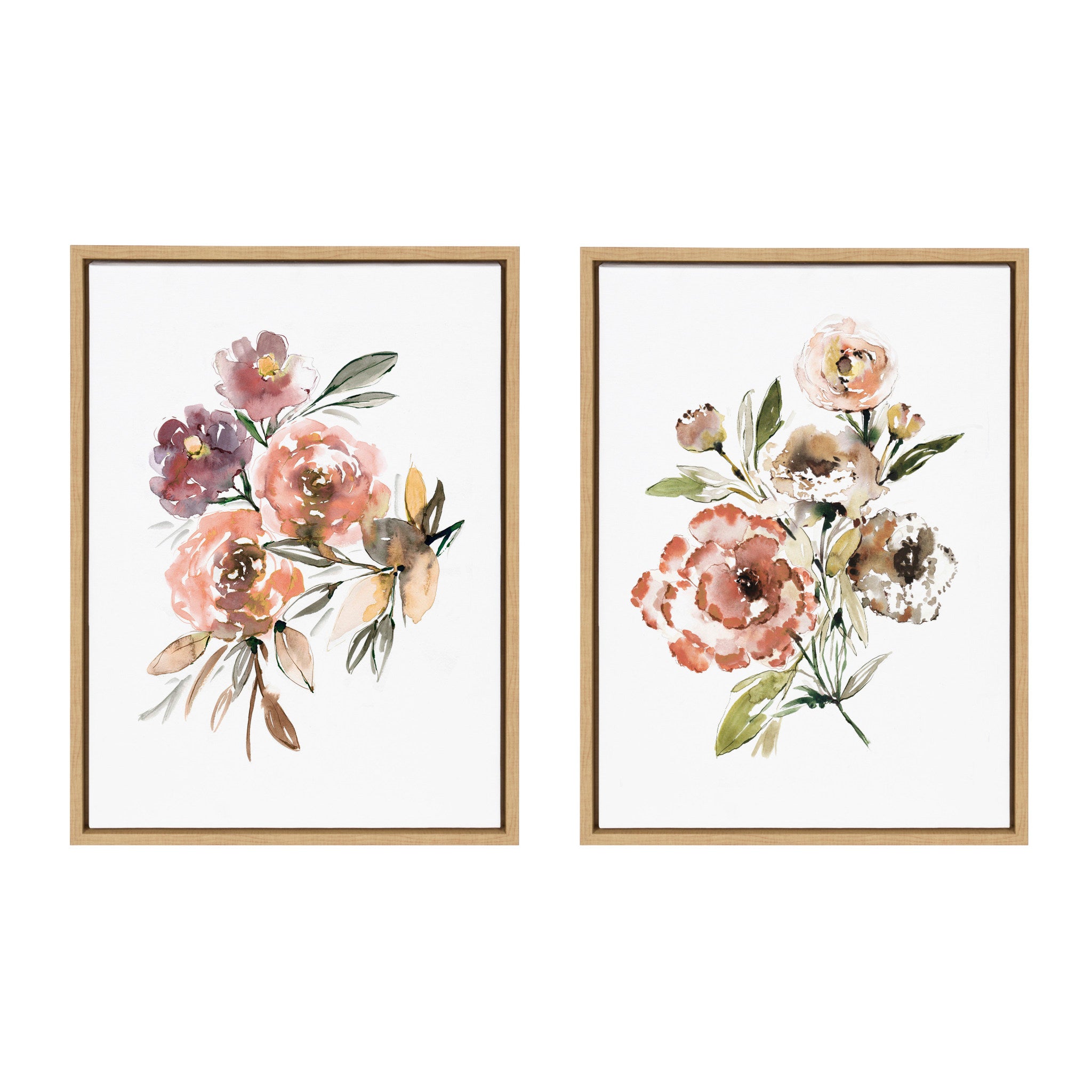 Sylvie Peach Roses and Floral Bouquet Muted Framed Canvas Art Set by Sara Berrenson