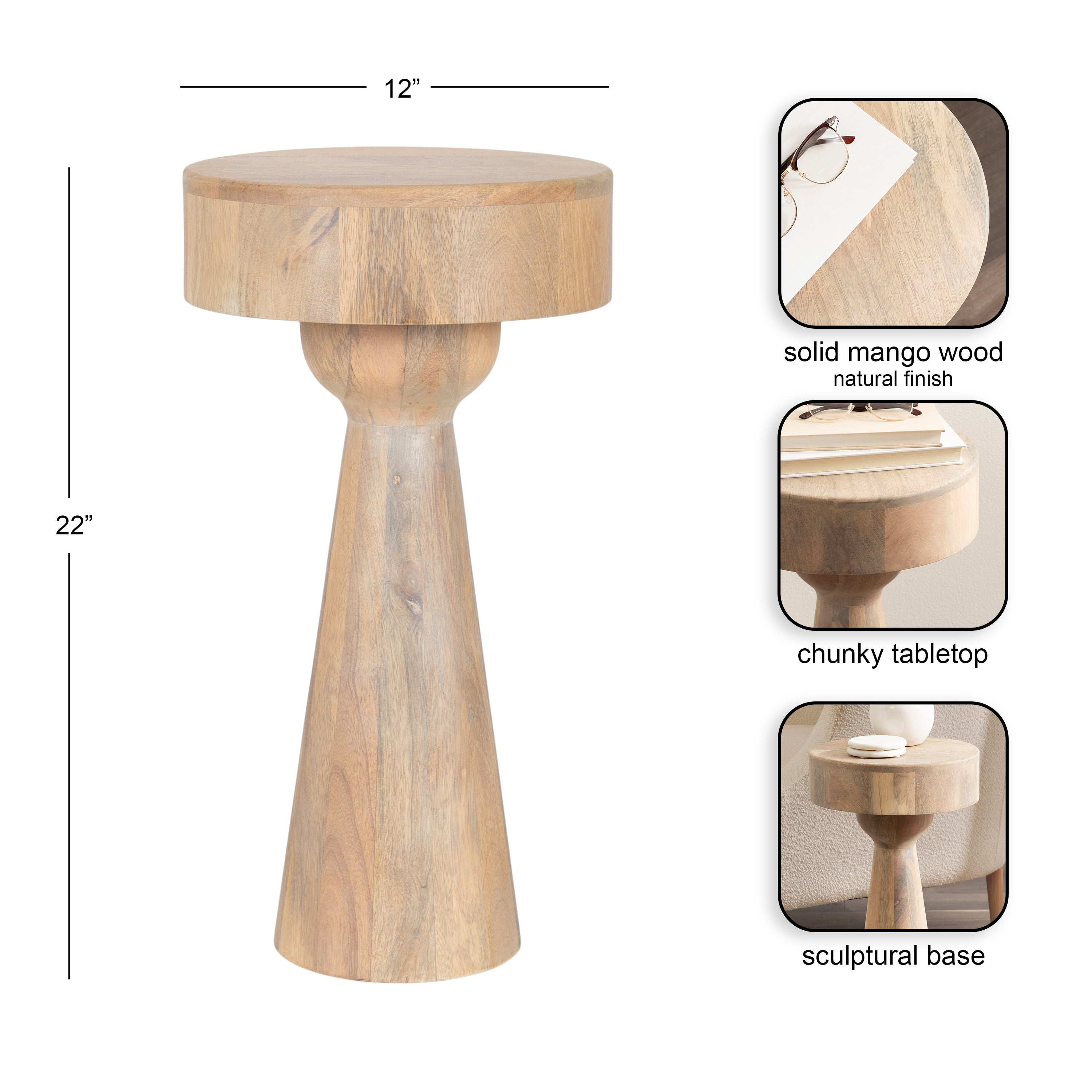 Side Table Natural Beige 12x12x22 2