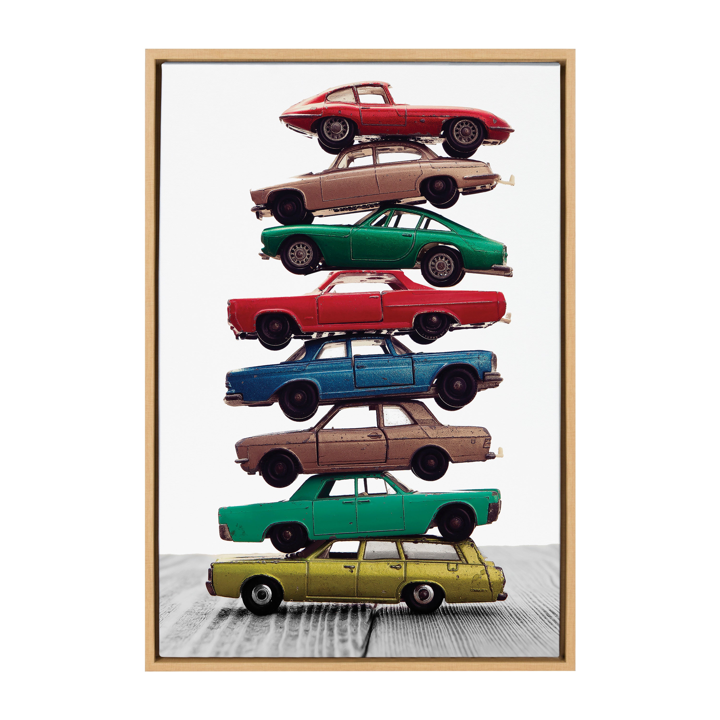 Sylvie Stacked Cars Vertical Framed Canvas by Saint and Sailor Studios